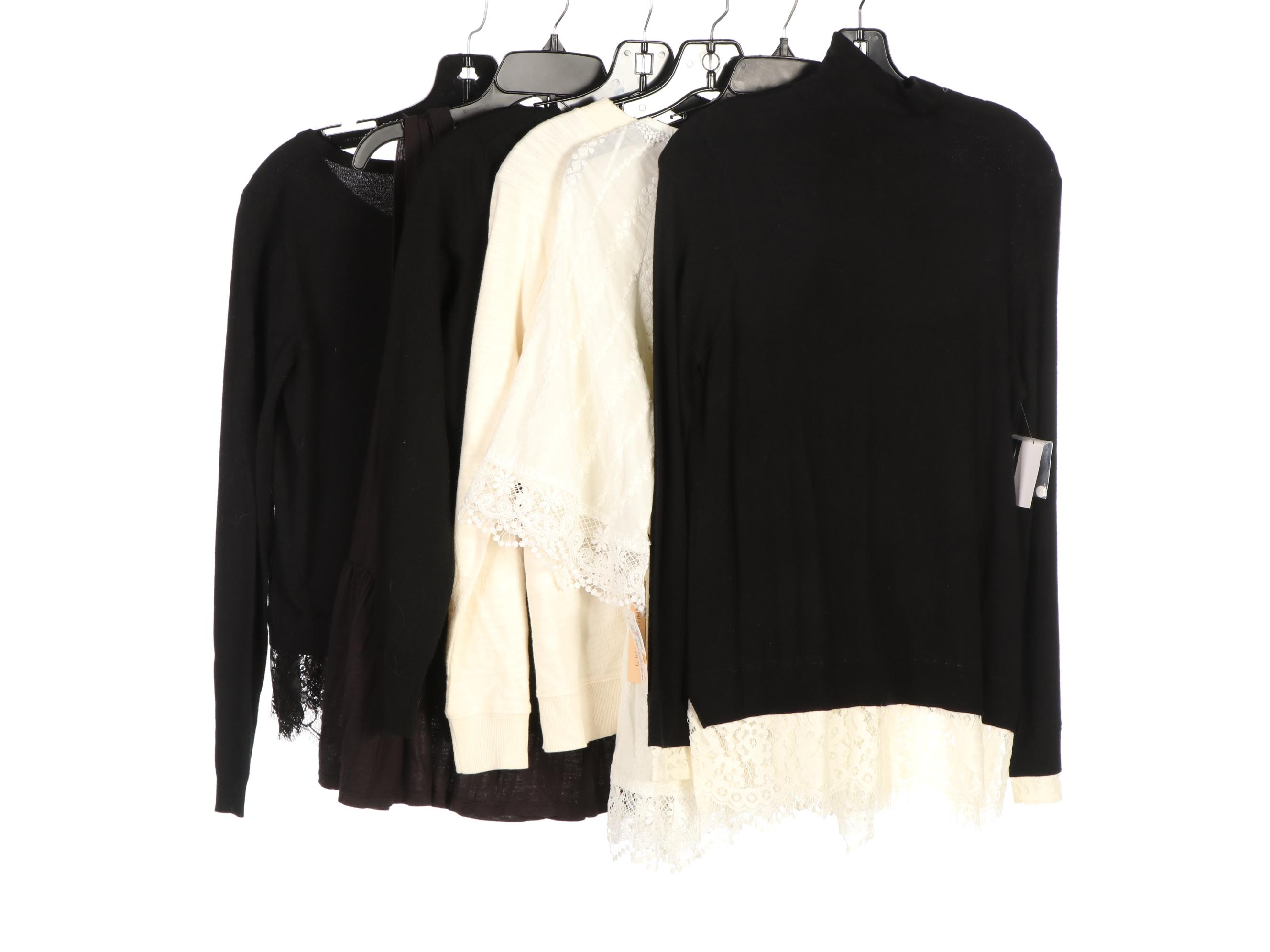 Joie Turtleneck Sweater with White Lace Trim and More Clothing