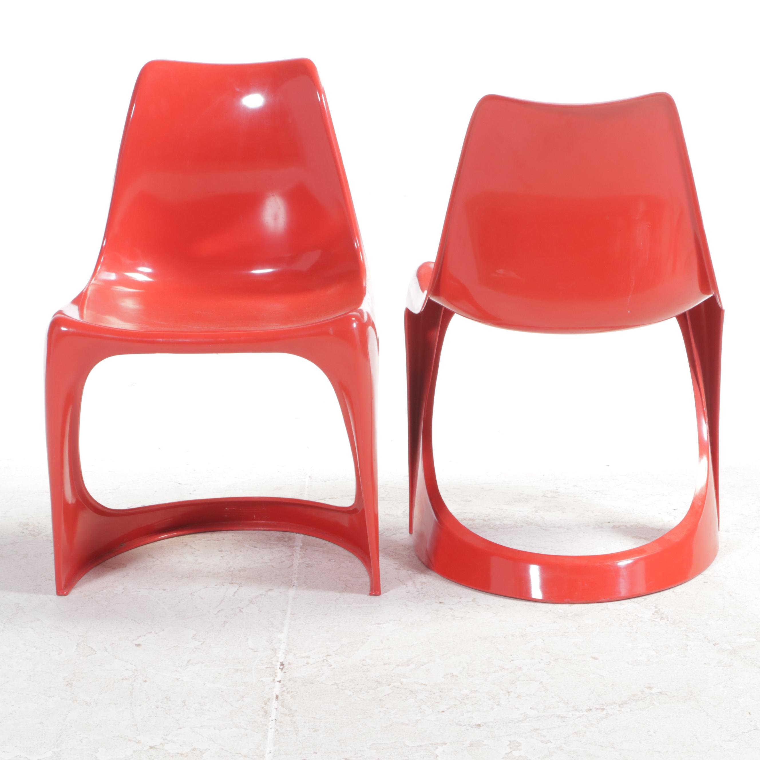 Pair of Steen Østergaard for Cado "Model 290" Red Molded Plastic Stacking Chairs
