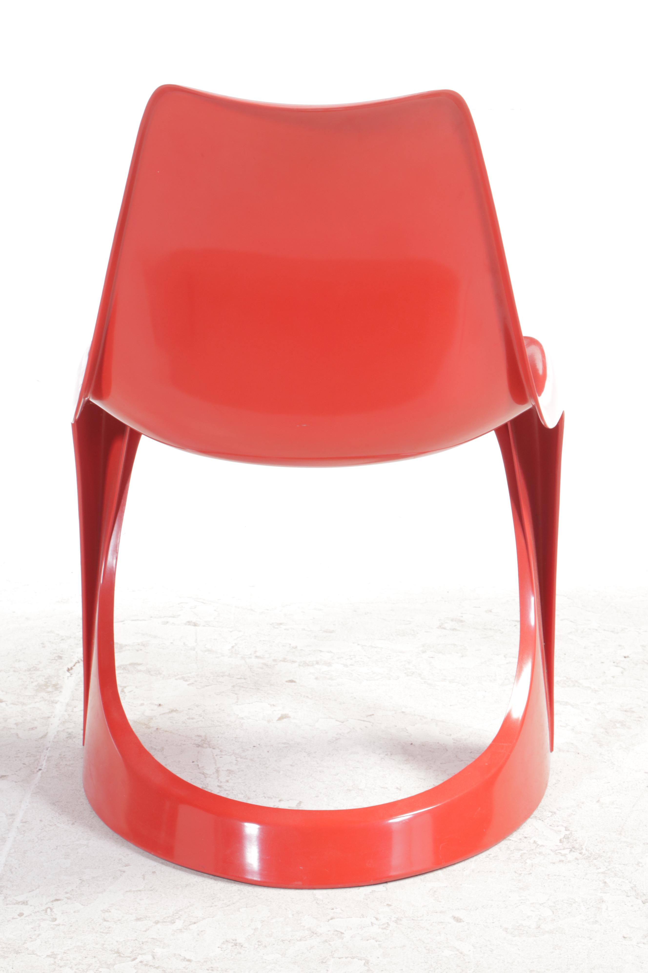 Pair of Steen Østergaard for Cado "Model 290" Red Molded Plastic Stacking Chairs