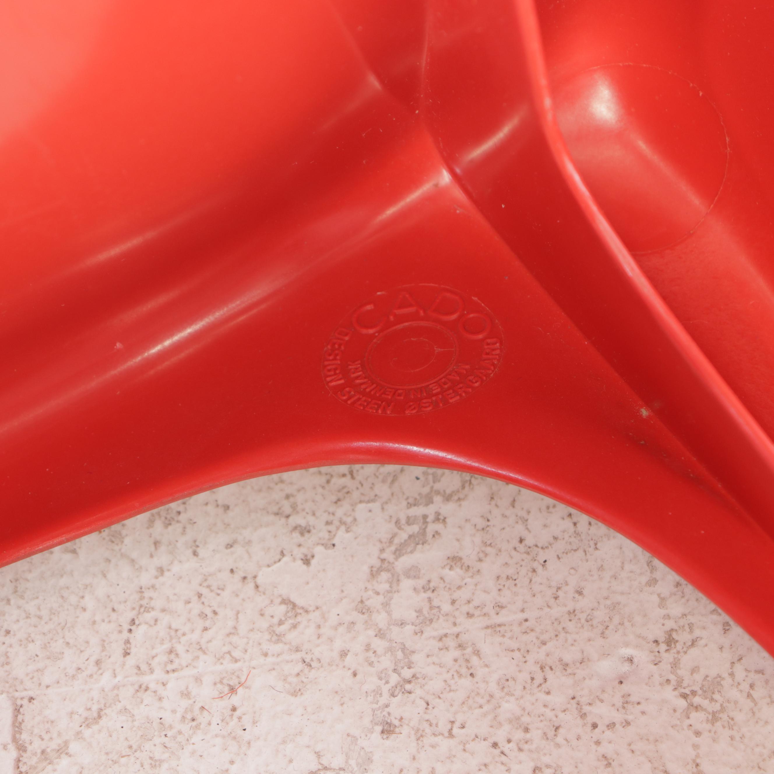 Pair of Steen Østergaard for Cado "Model 290" Red Molded Plastic Stacking Chairs
