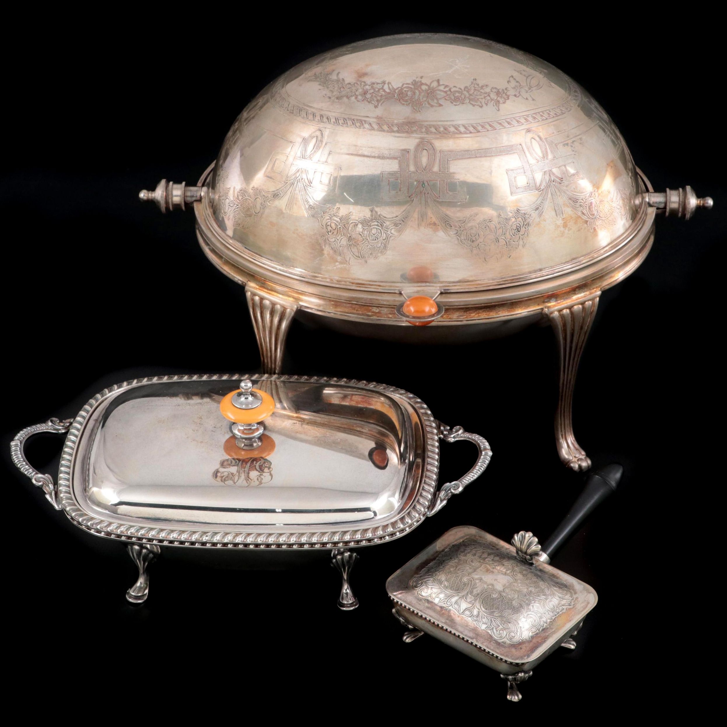Adams Style Silver Plate Domed Breakfast Server with Other Serving Pieces
