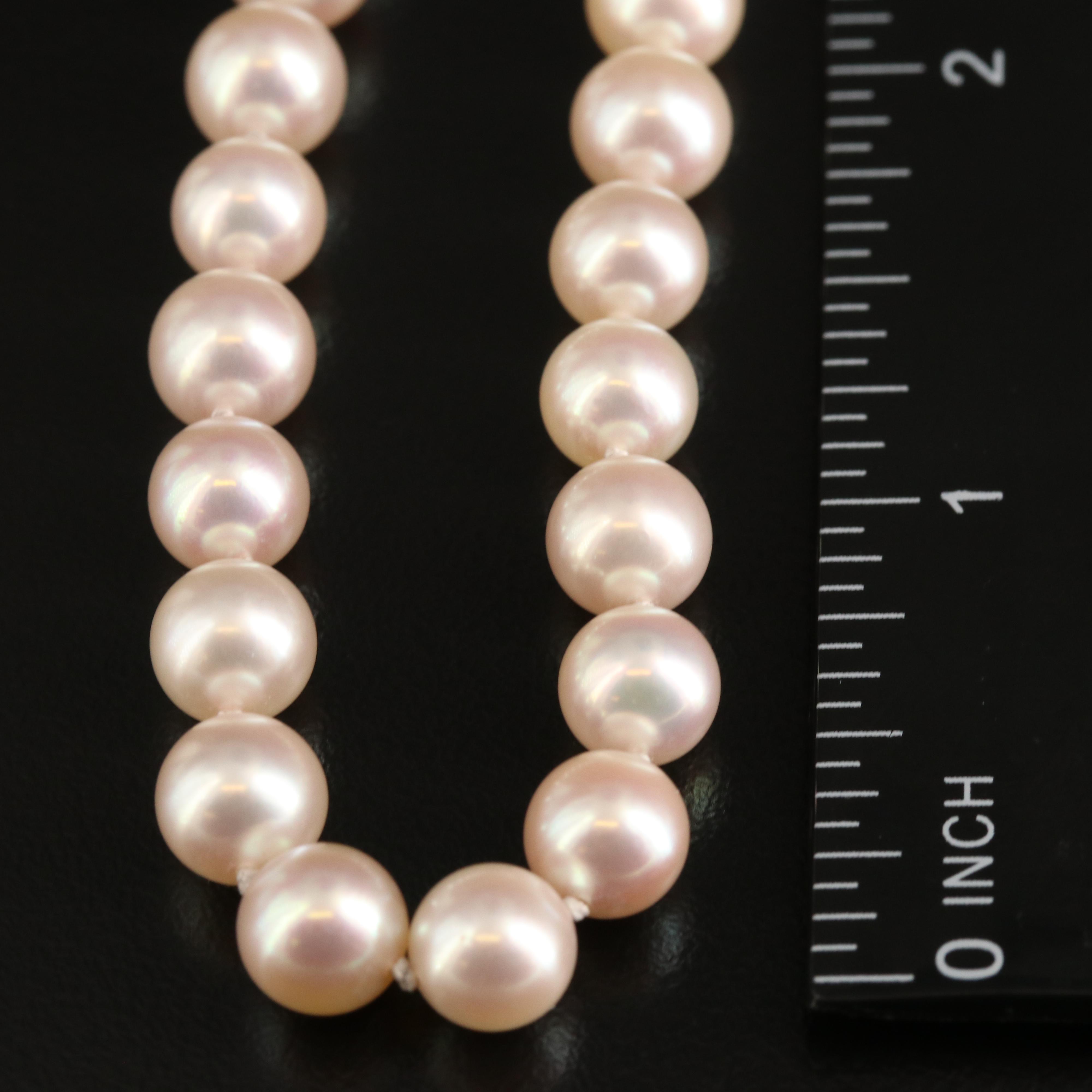 Vintage Pearl Necklace with 14K, Diamond Accented Clasp