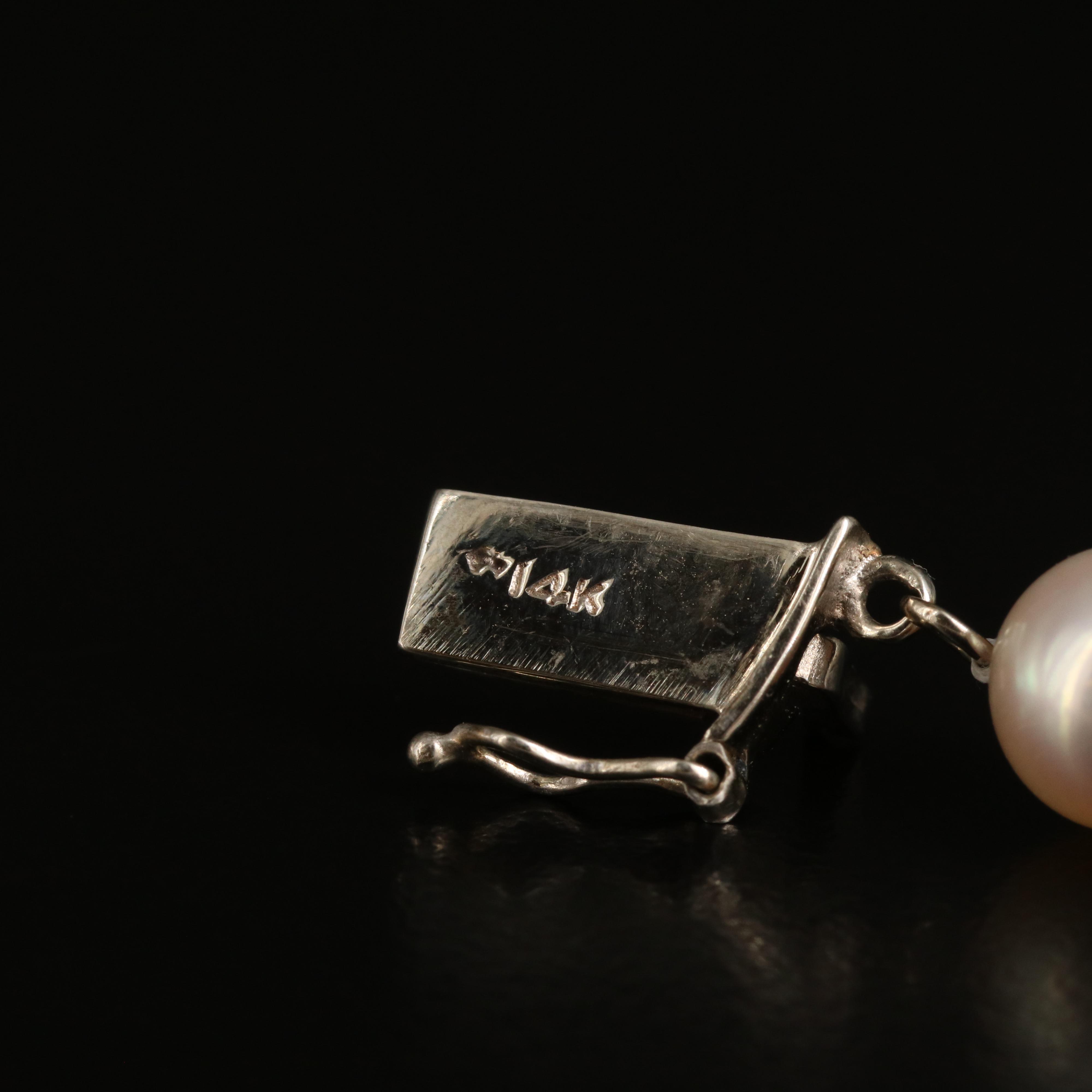 Vintage Pearl Necklace with 14K, Diamond Accented Clasp