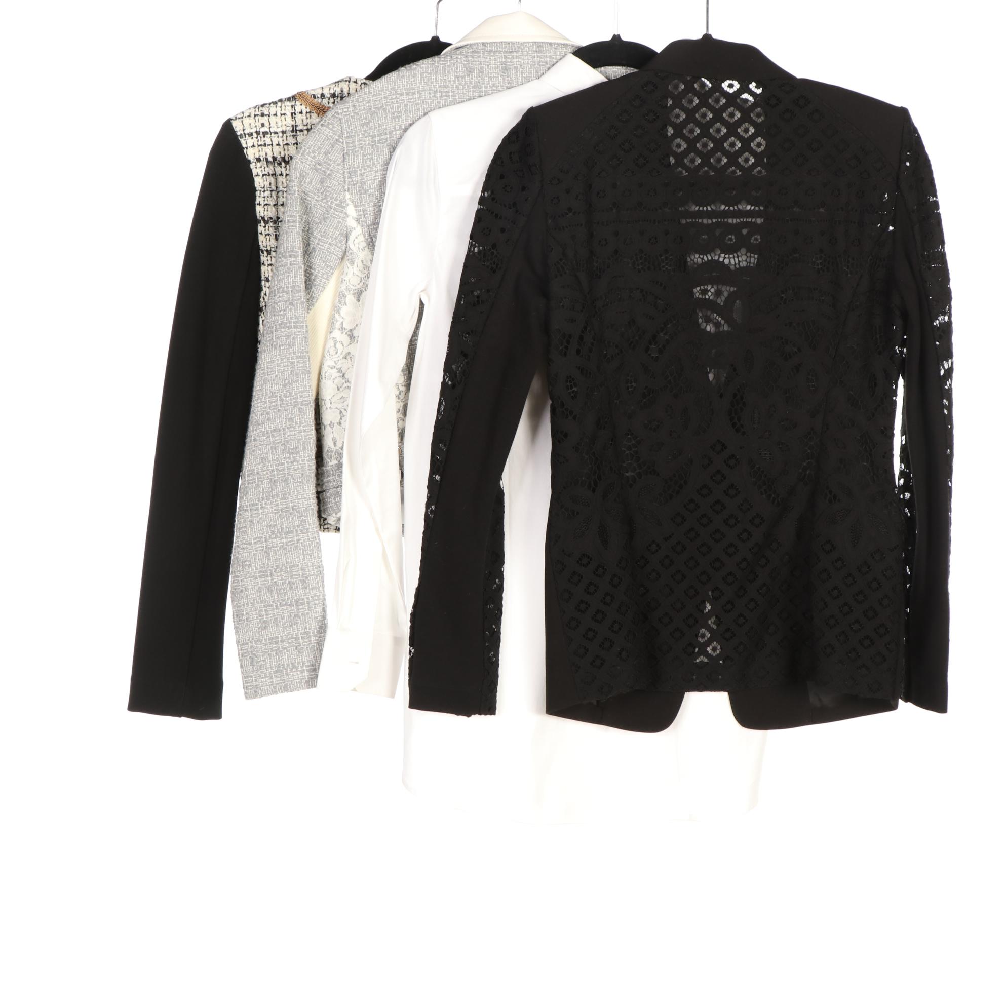 Rebecca Taylor and Caché Tweed Crop Jackets with Ann Taylor Button-Down Shirt