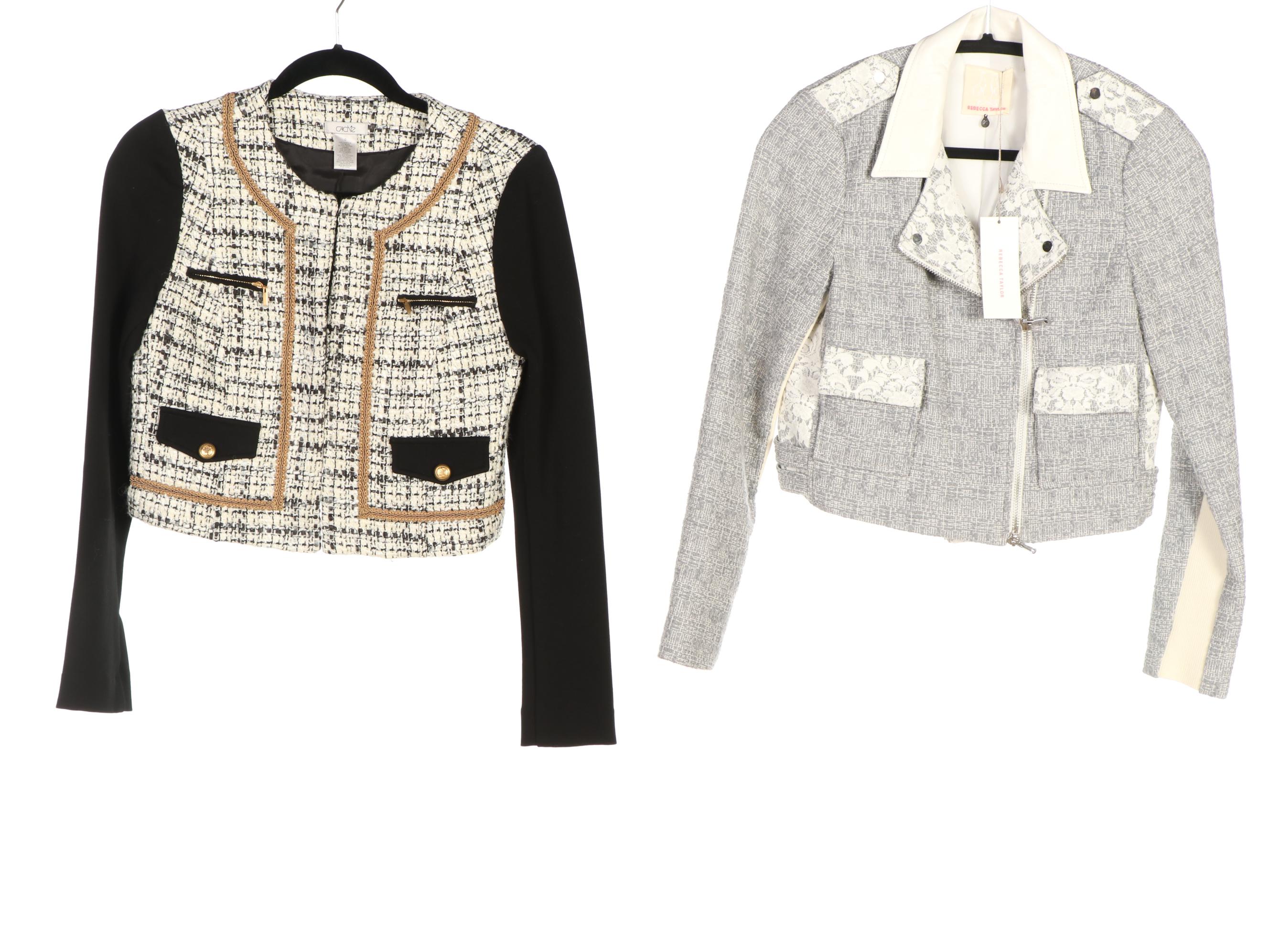 Rebecca Taylor and Caché Tweed Crop Jackets with Ann Taylor Button-Down Shirt
