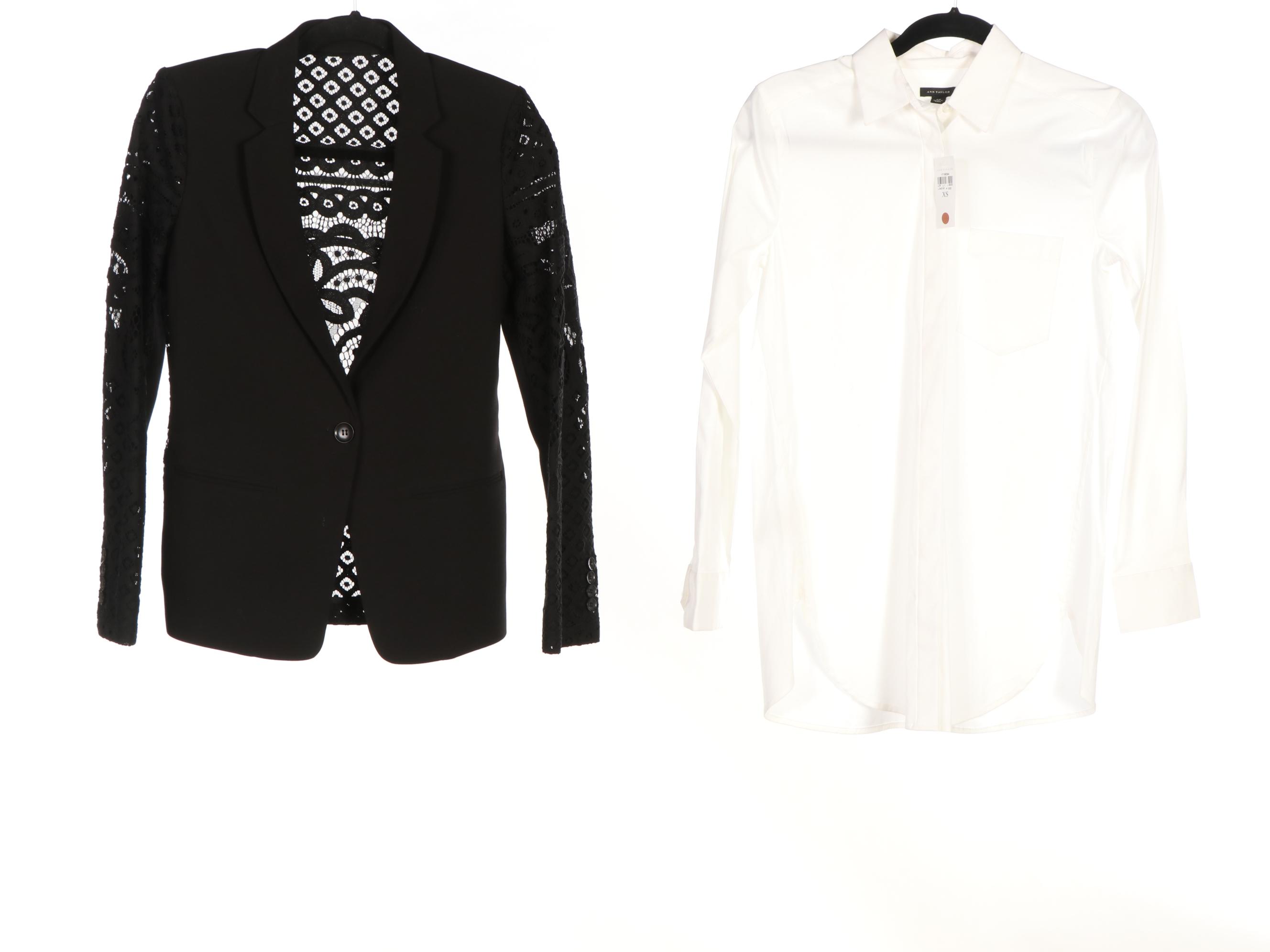 Rebecca Taylor and Caché Tweed Crop Jackets with Ann Taylor Button-Down Shirt