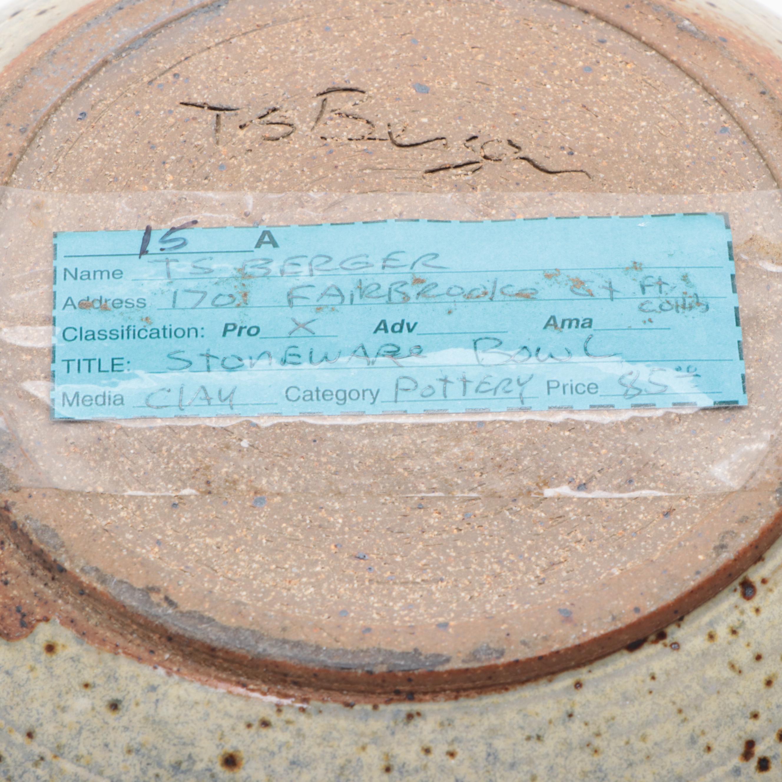 Three Studio Pottery Stoneware Bowls Including T.S. Berger and Joan Glasgow