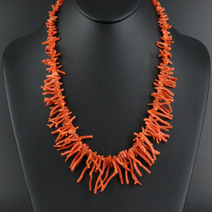 Coral Necklace with Sterling Clasp