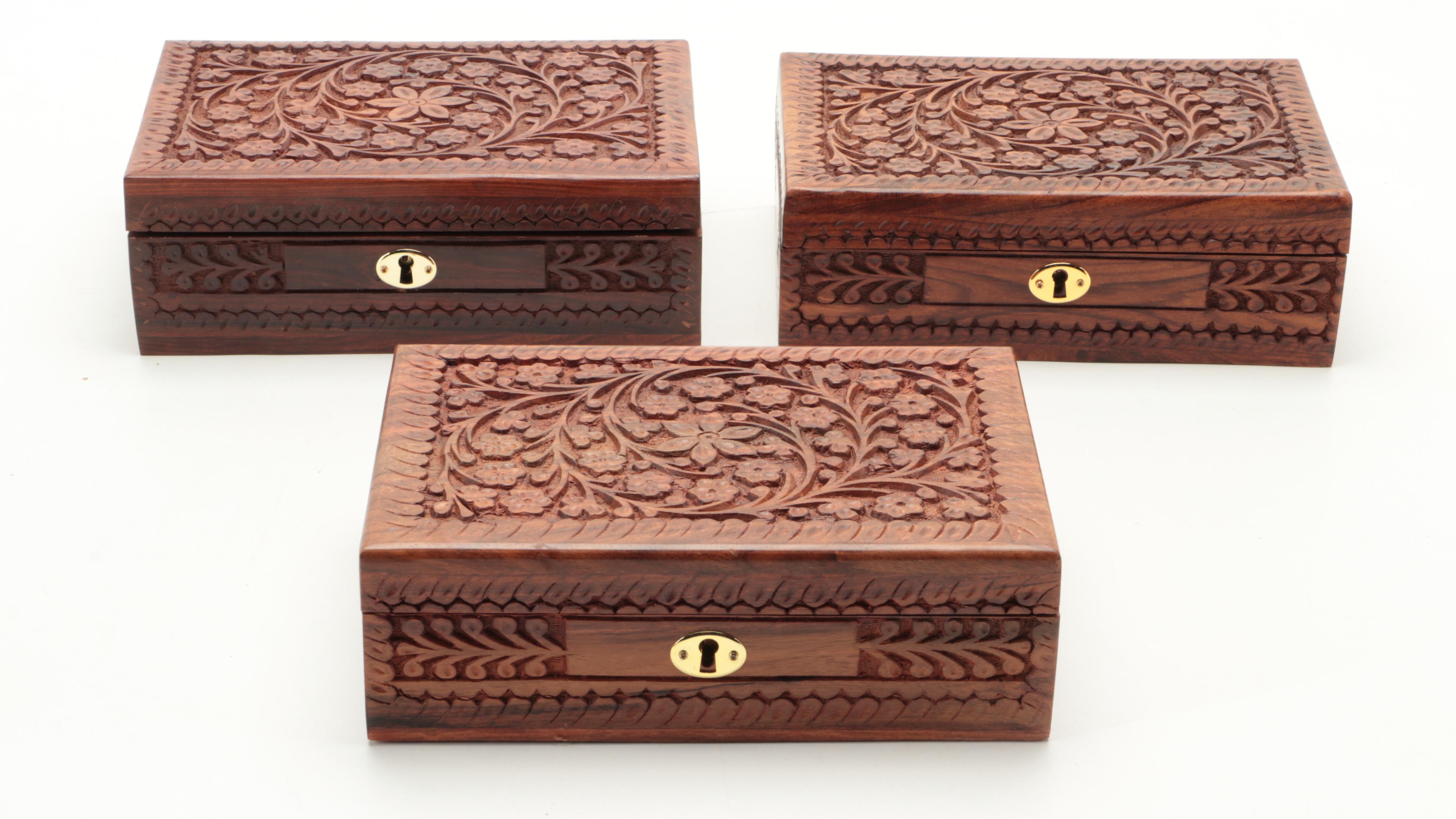 Carved Rosewood Boxes with Wooden Keepsake Boxes