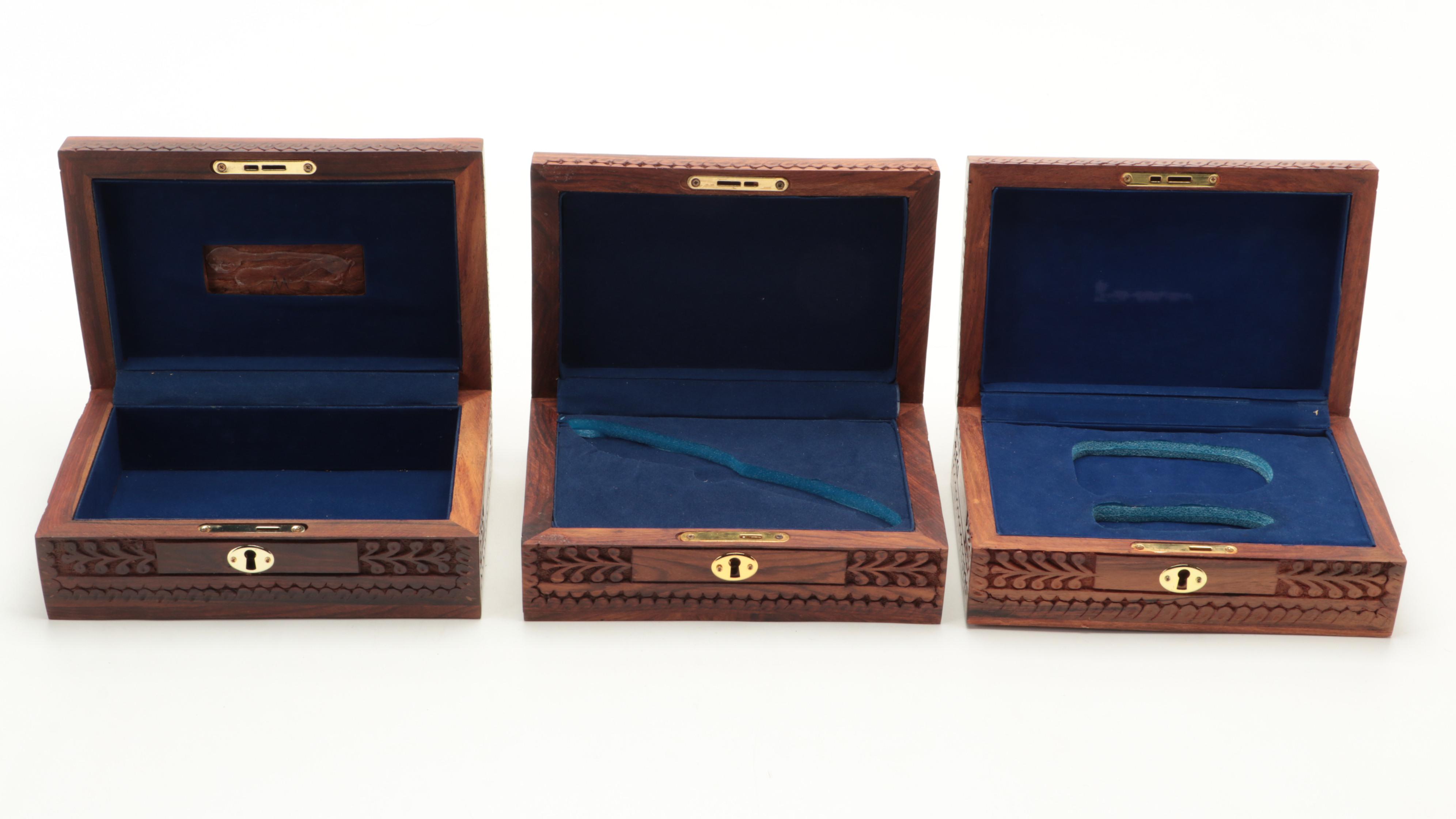 Carved Rosewood Boxes with Wooden Keepsake Boxes