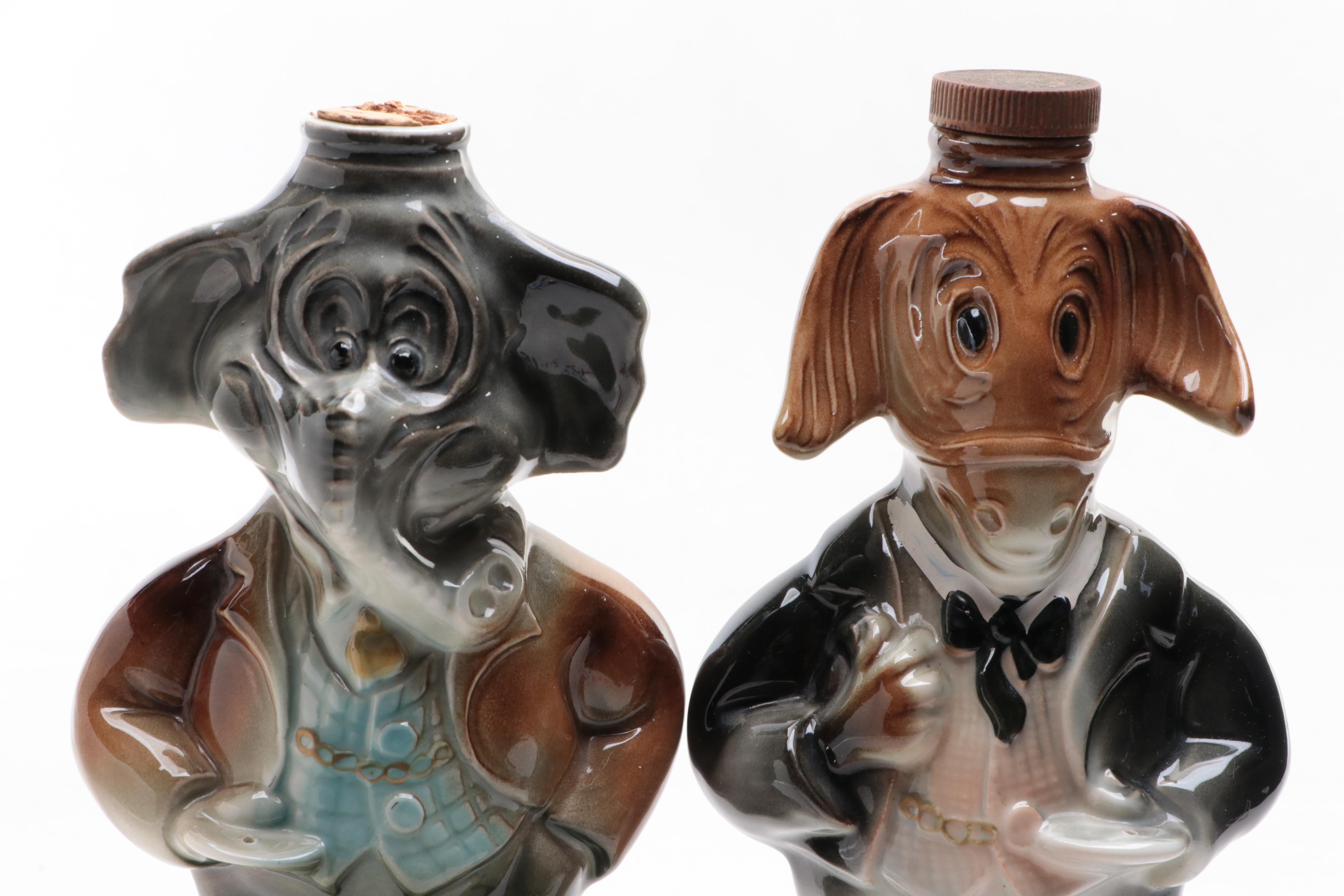 James Bean Regal China Republican Elephant and Democratic Donkey Decanters, 1960