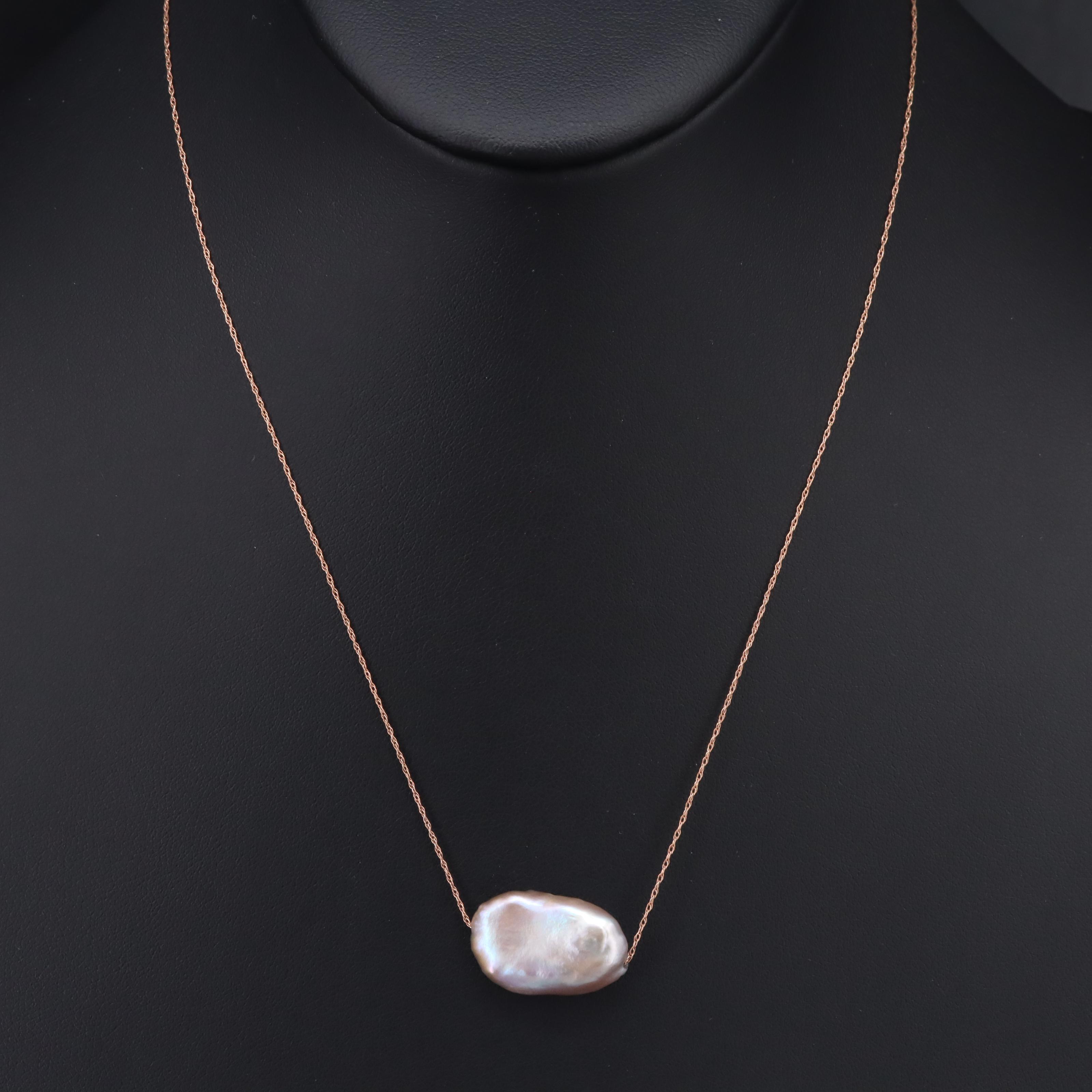 14K Baroque Pearl Pendant Necklace