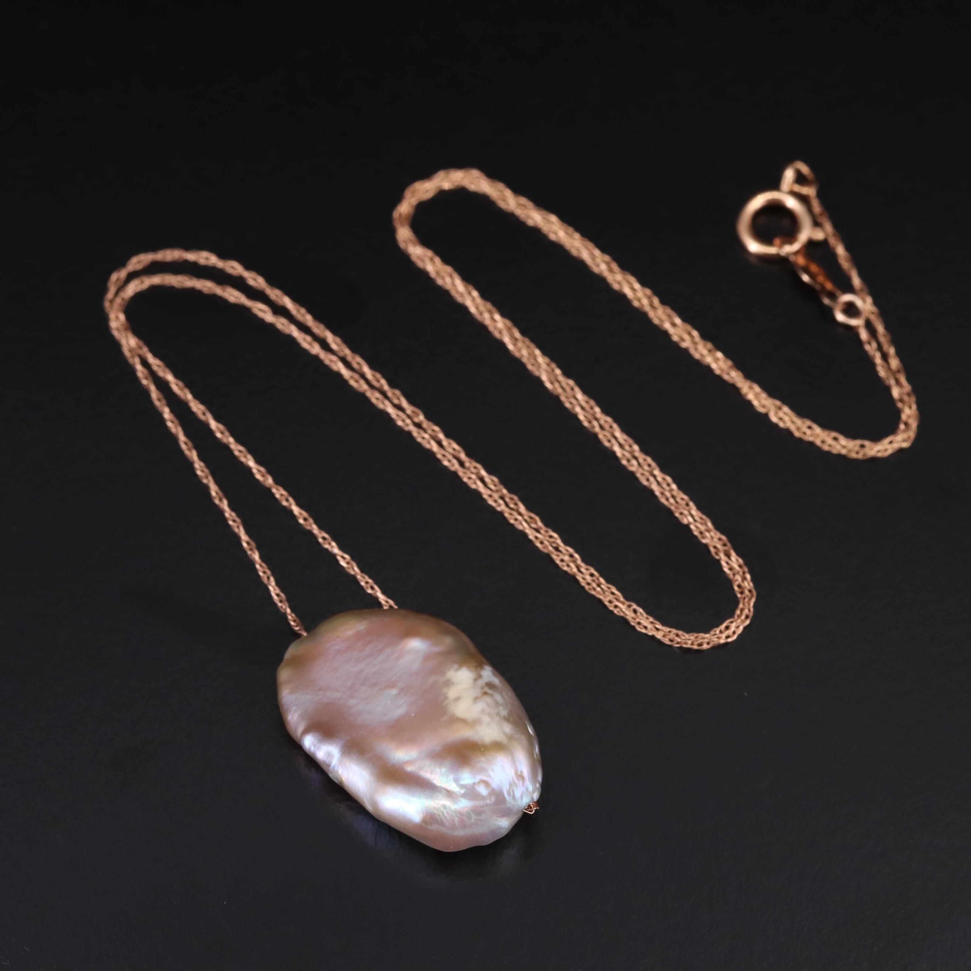 14K Baroque Pearl Pendant Necklace