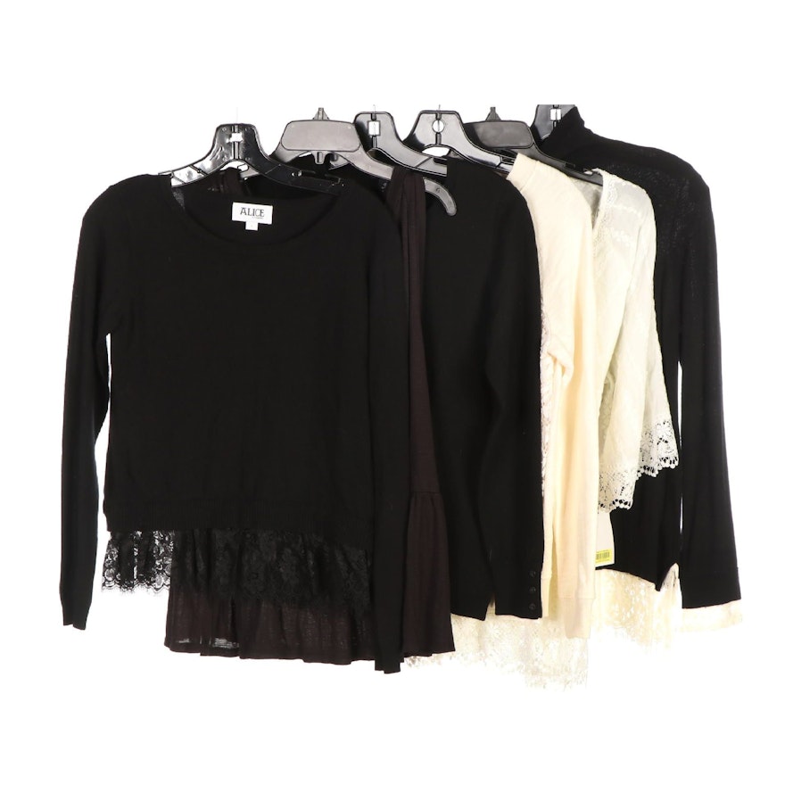 Joie Turtleneck Sweater with White Lace Trim and More Clothing