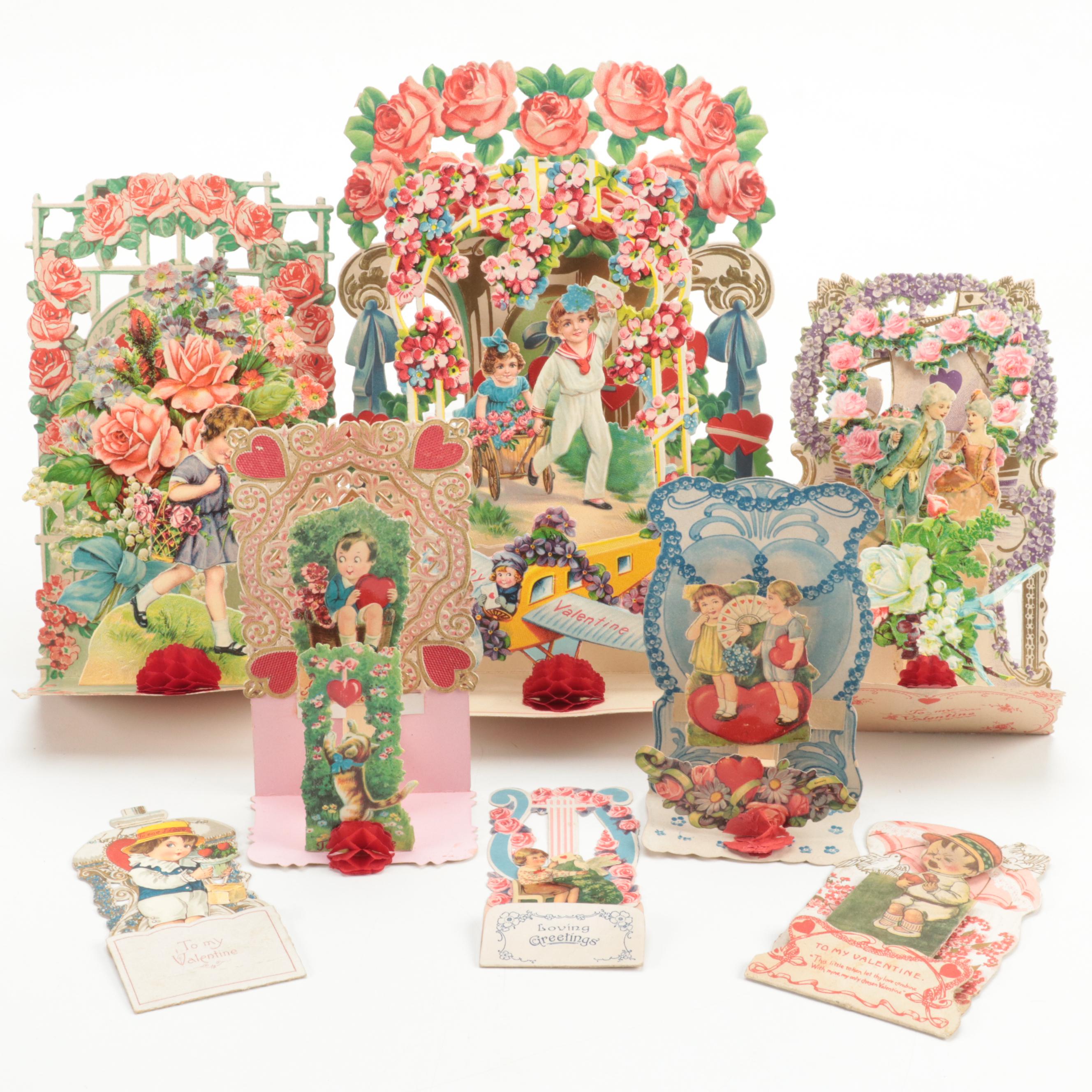 German and Other Fold-Out Valentine Cards, Early 20th Century