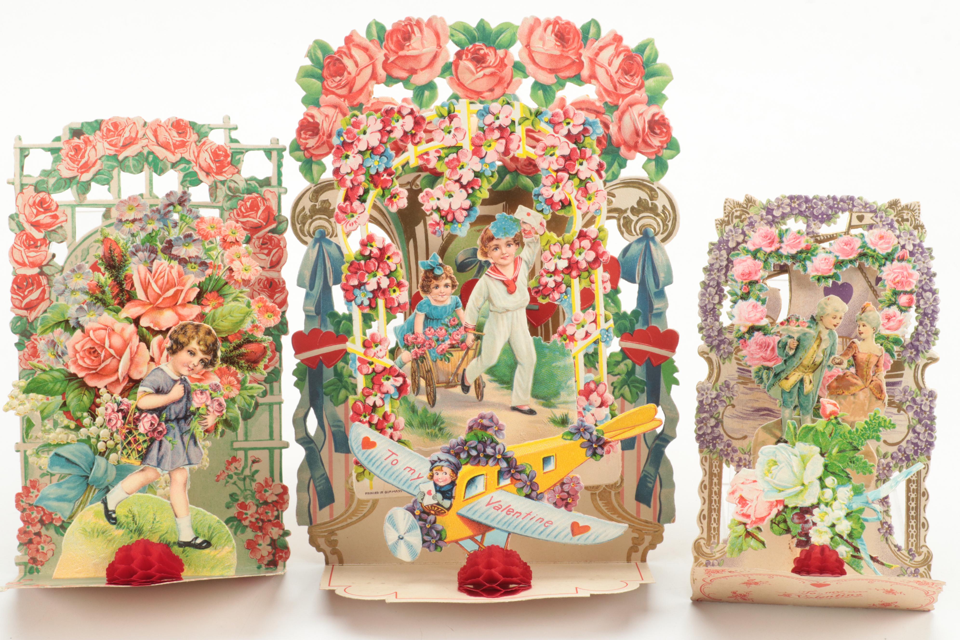 German and Other Fold-Out Valentine Cards, Early 20th Century