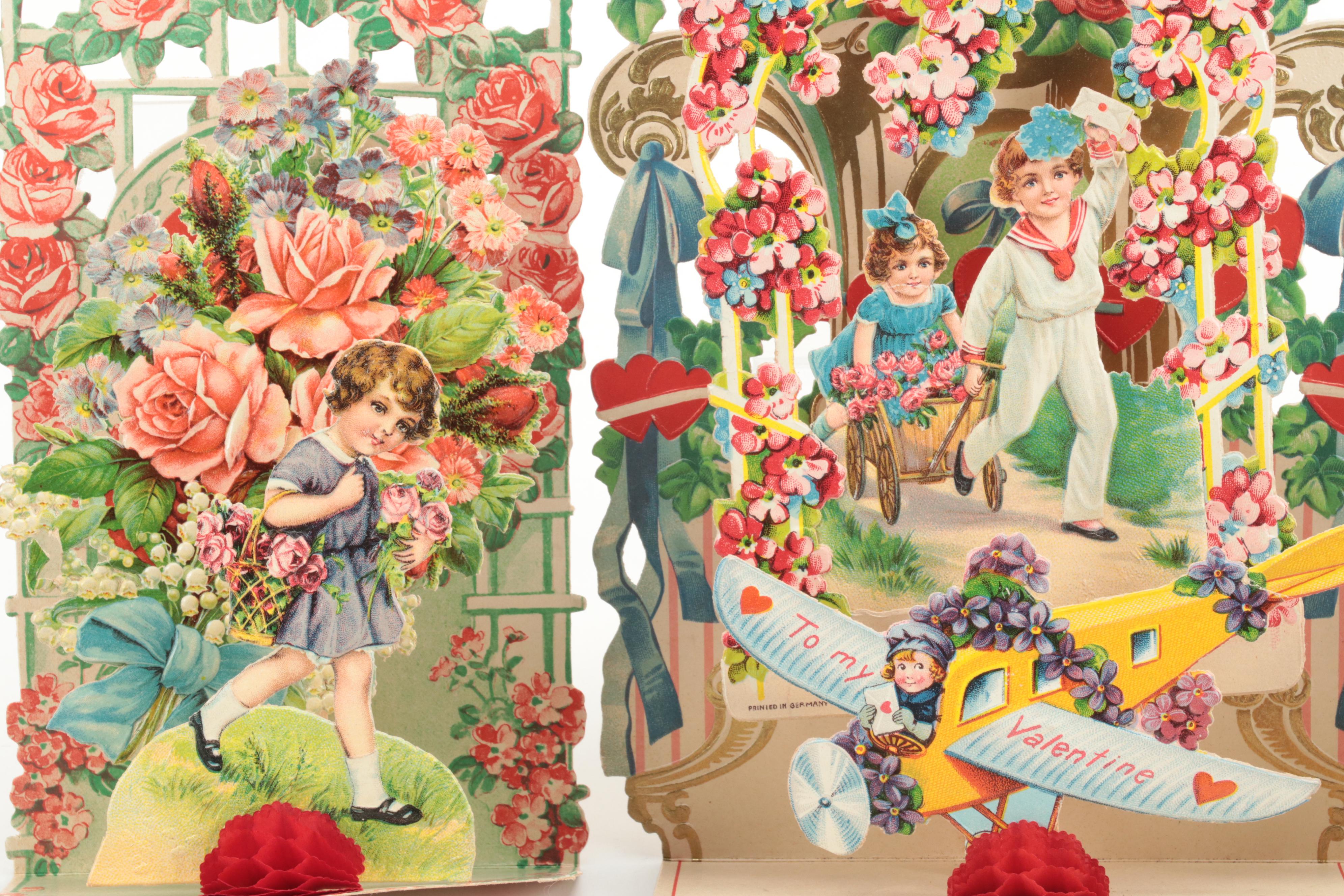 German and Other Fold-Out Valentine Cards, Early 20th Century