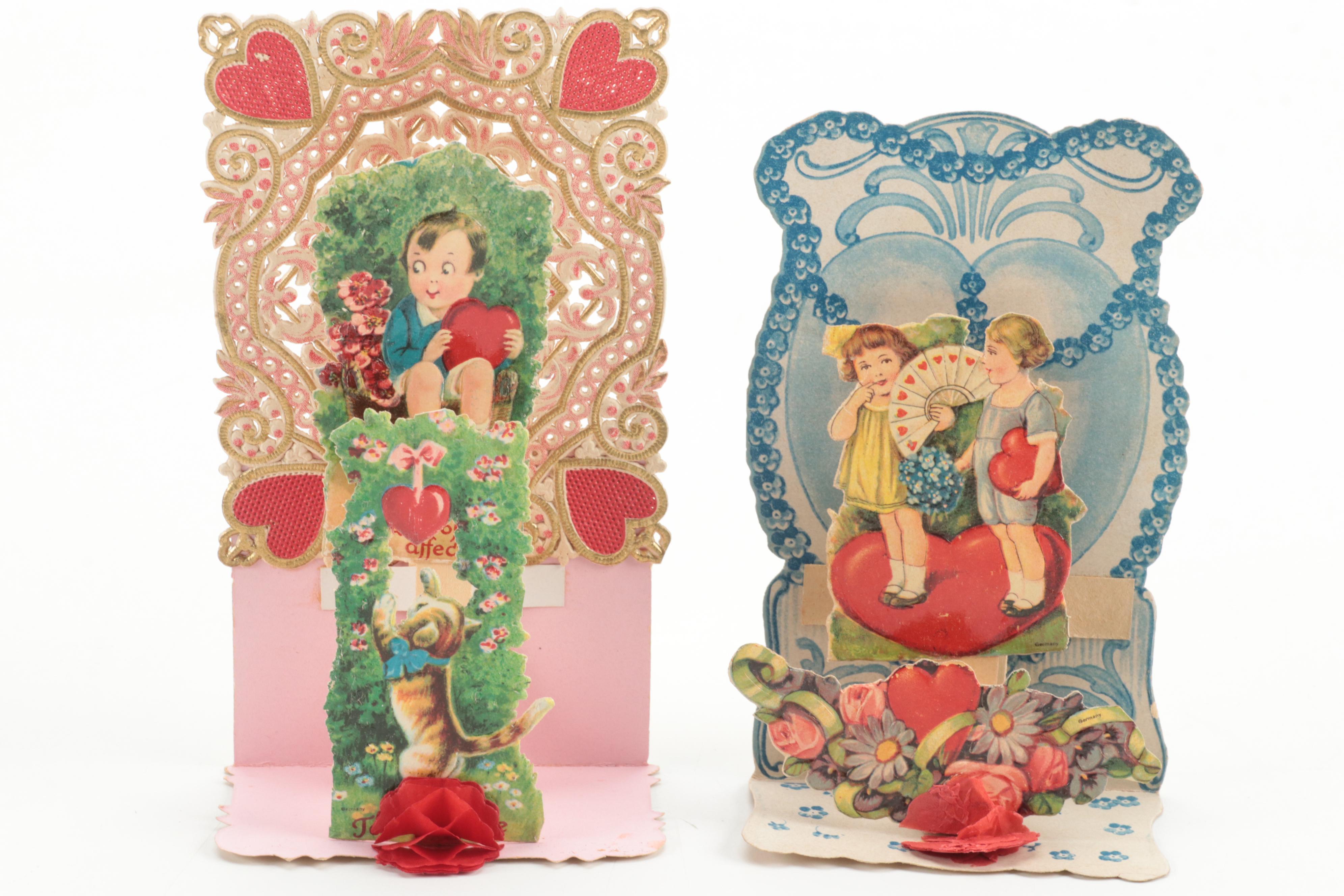 German and Other Fold-Out Valentine Cards, Early 20th Century