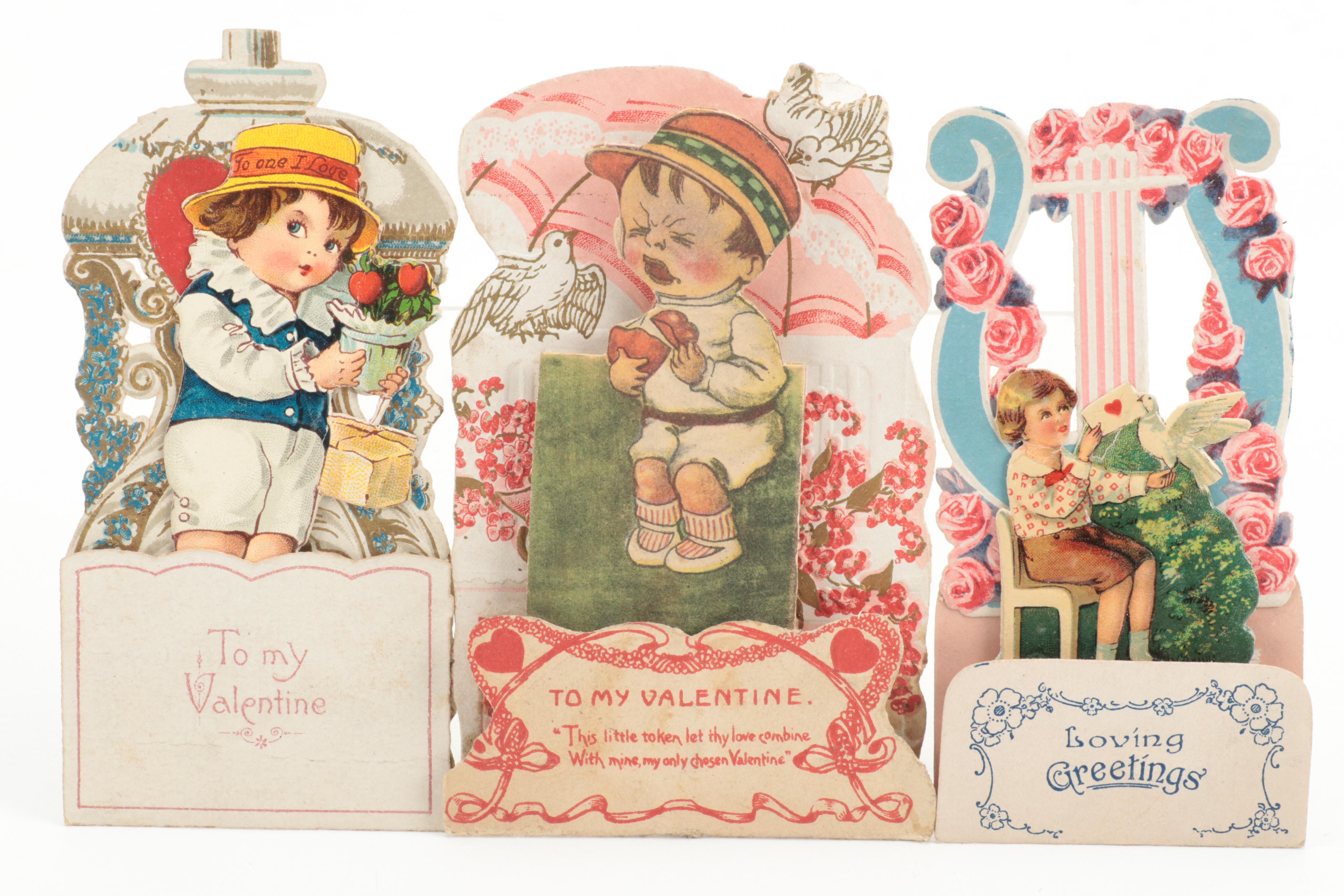 German and Other Fold-Out Valentine Cards, Early 20th Century