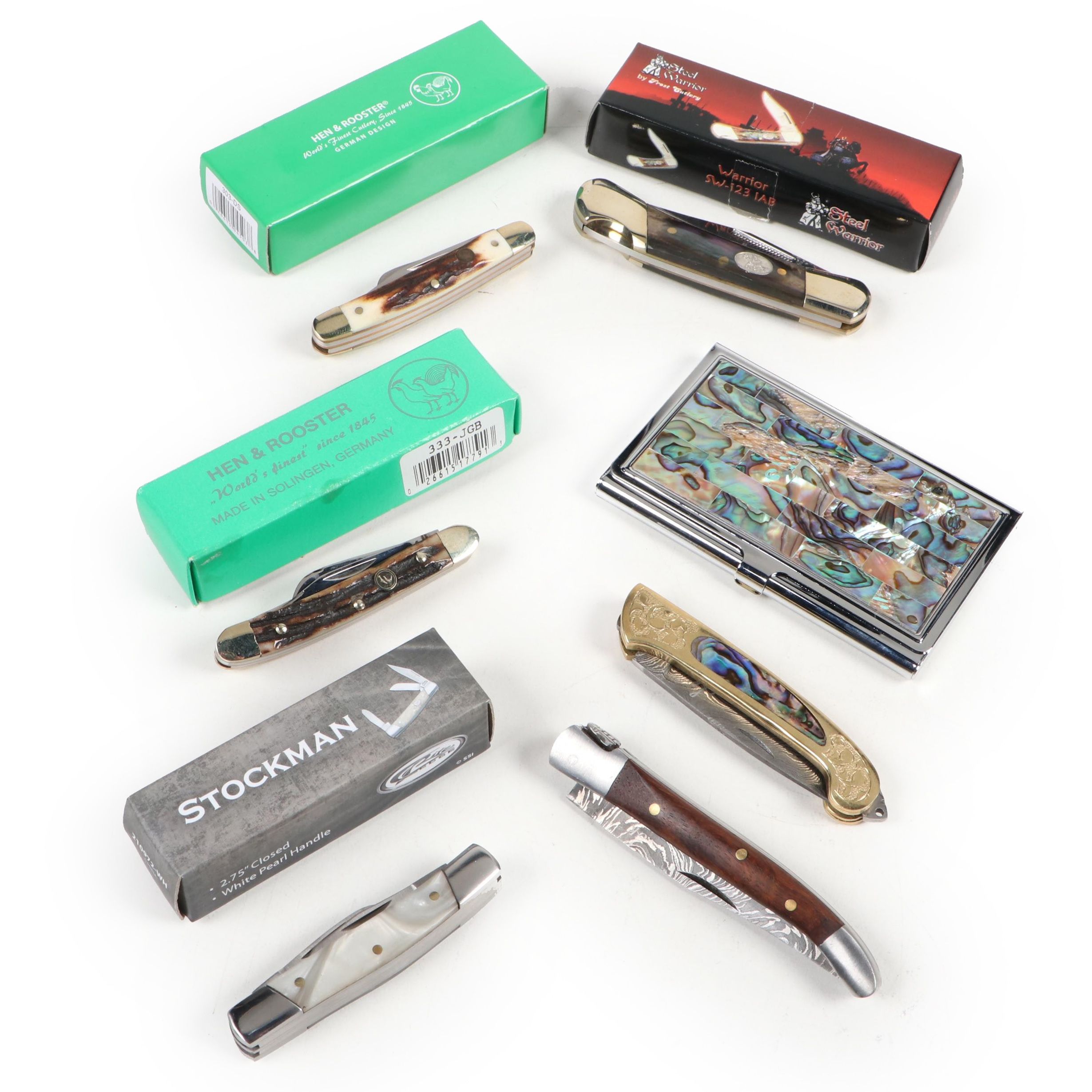 Frost Cutlery "Steel Warrior" and Other Pocket Knives with Metal Card Case