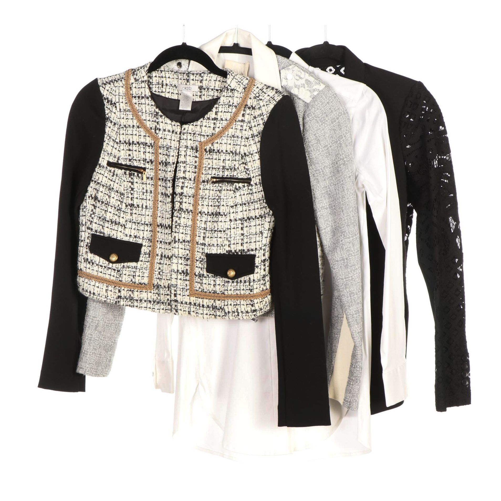 Rebecca Taylor and Caché Tweed Crop Jackets with Ann Taylor Button-Down Shirt