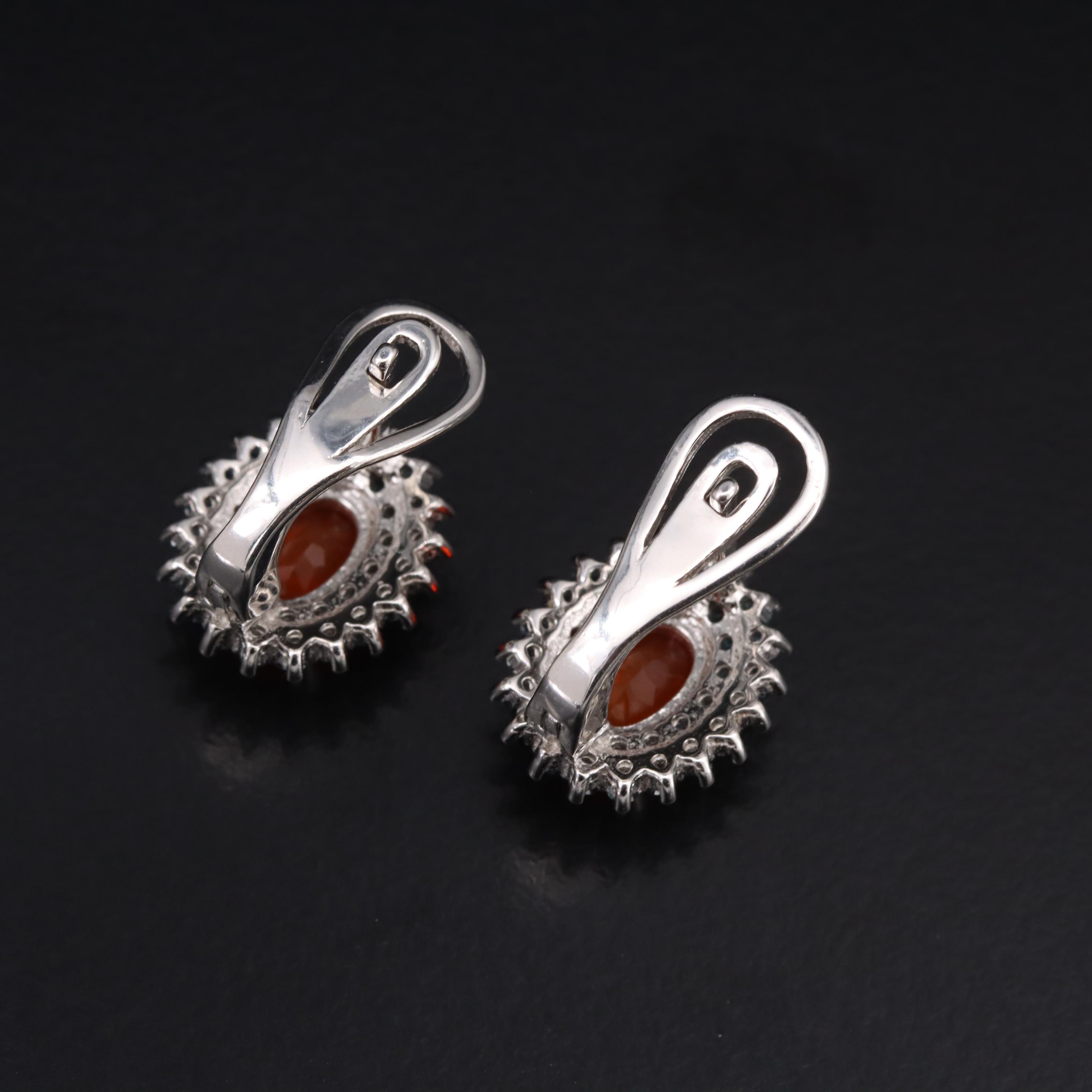 Sterling Fire Opal and Sapphire J-Hoop Earrings