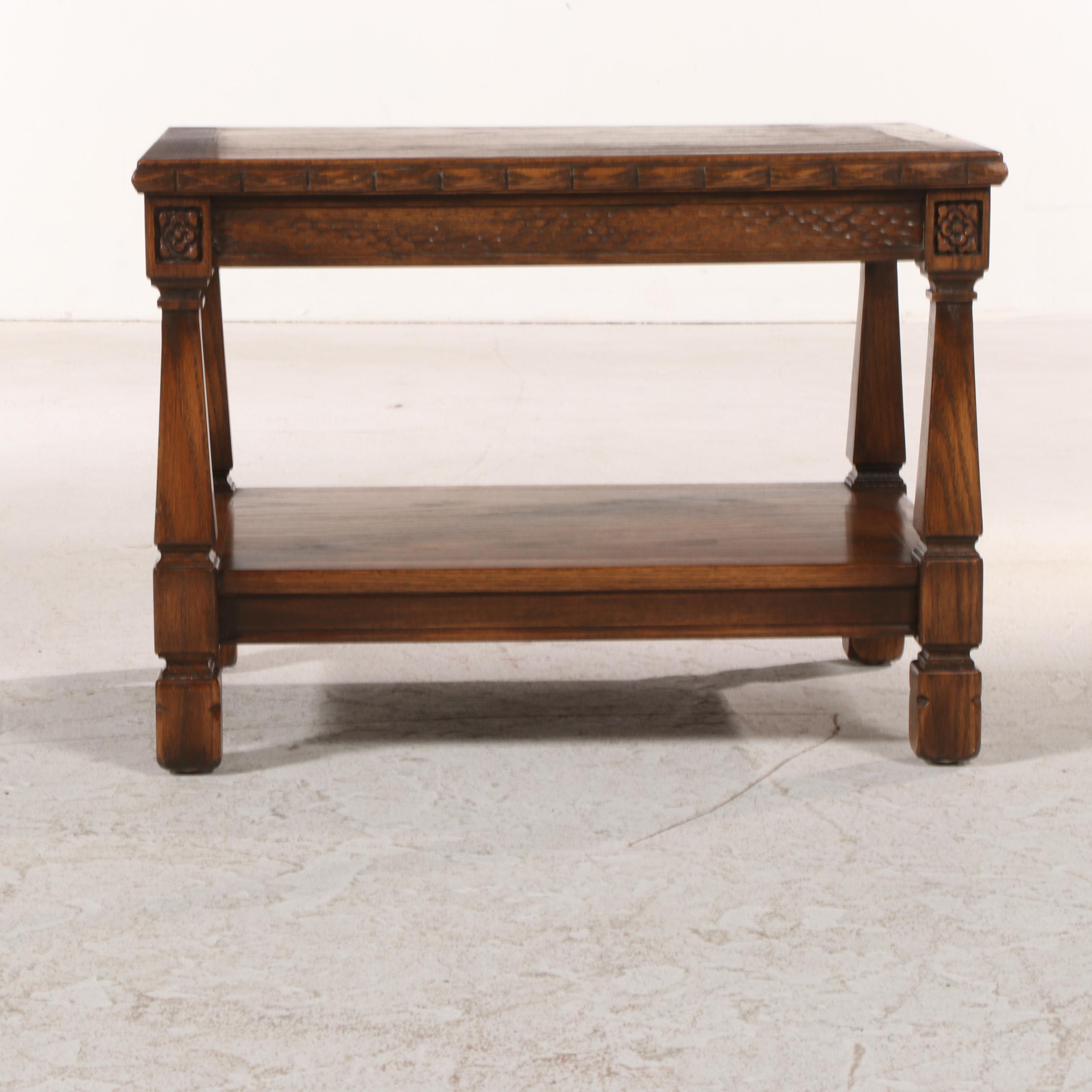 Romweber Carved Oak Two-Tier Side Table, 20th Century