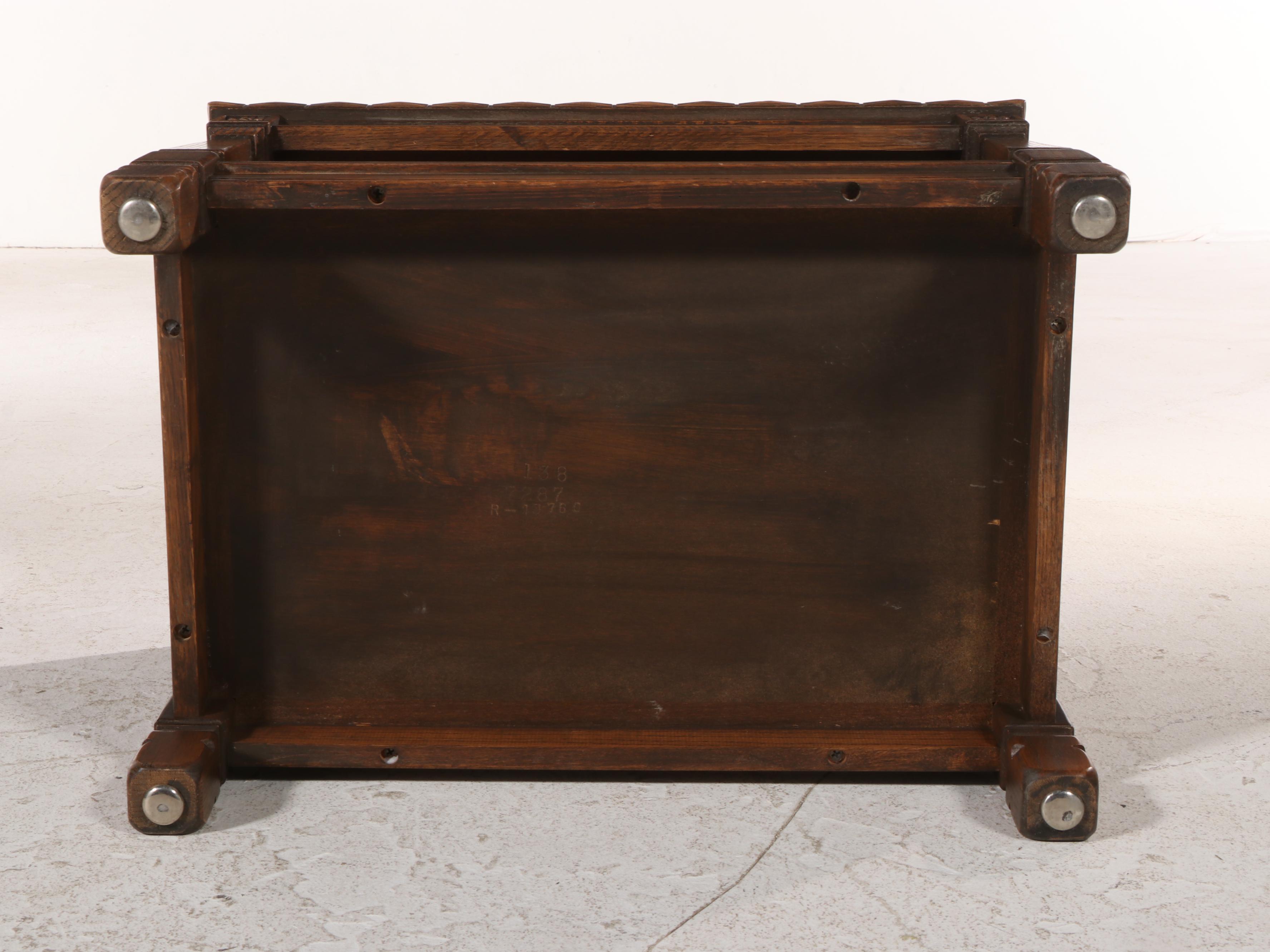 Romweber Carved Oak Two-Tier Side Table, 20th Century