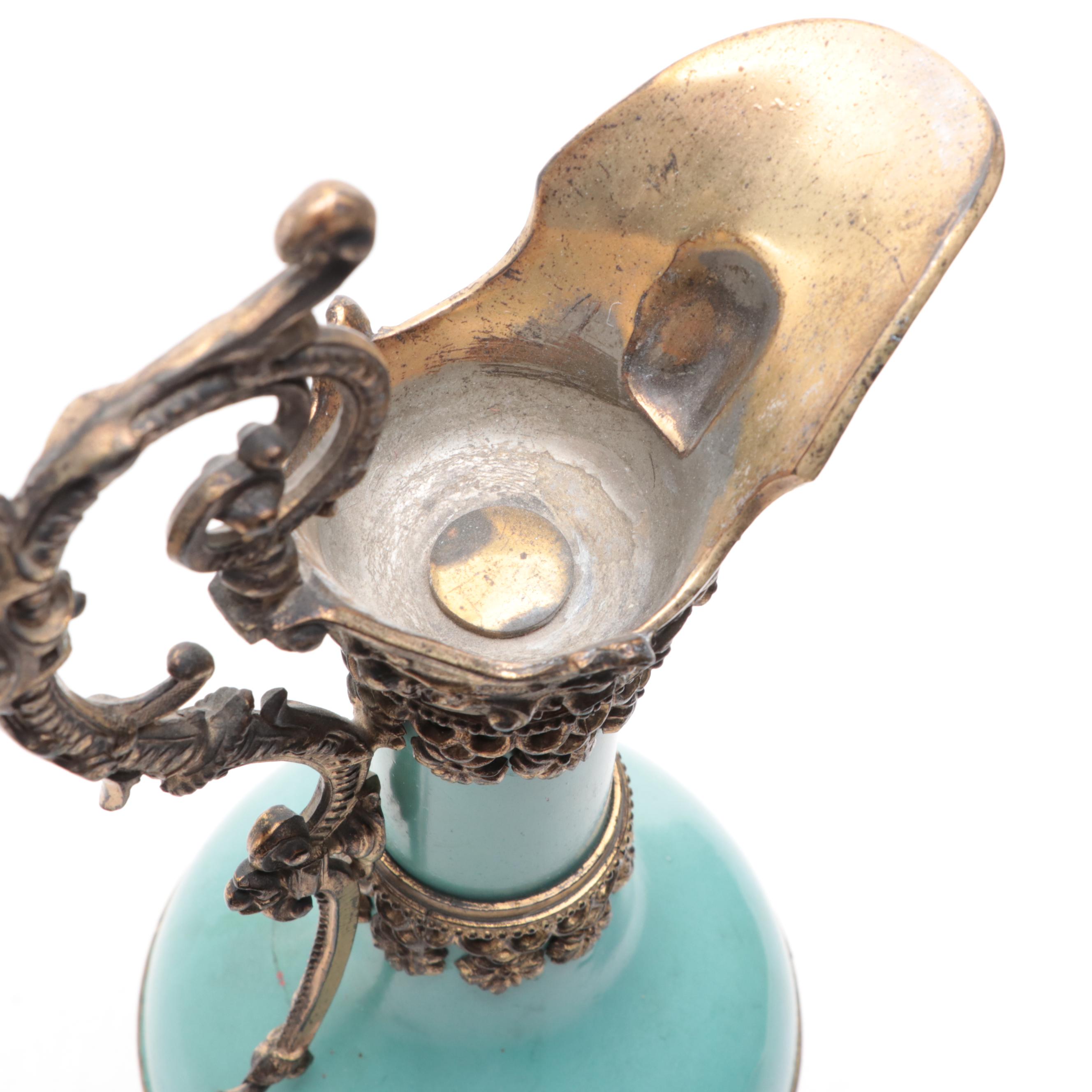 Victorian Painted Metal Ormolu Mounted Mantel Ewer, Early 20th Century