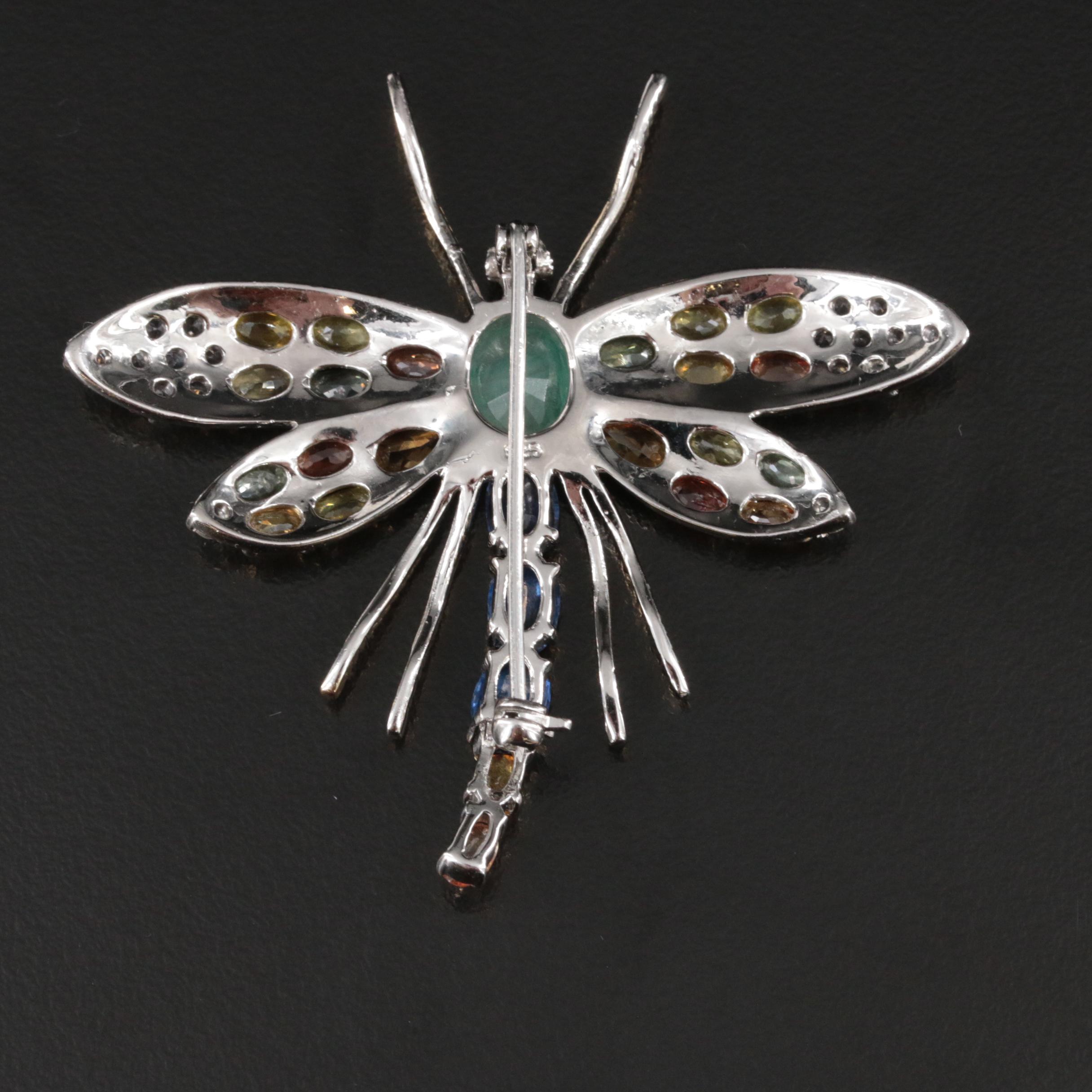 Sterling Emerald, Kyanite and Yellow Sapphire Dragonfly Brooch