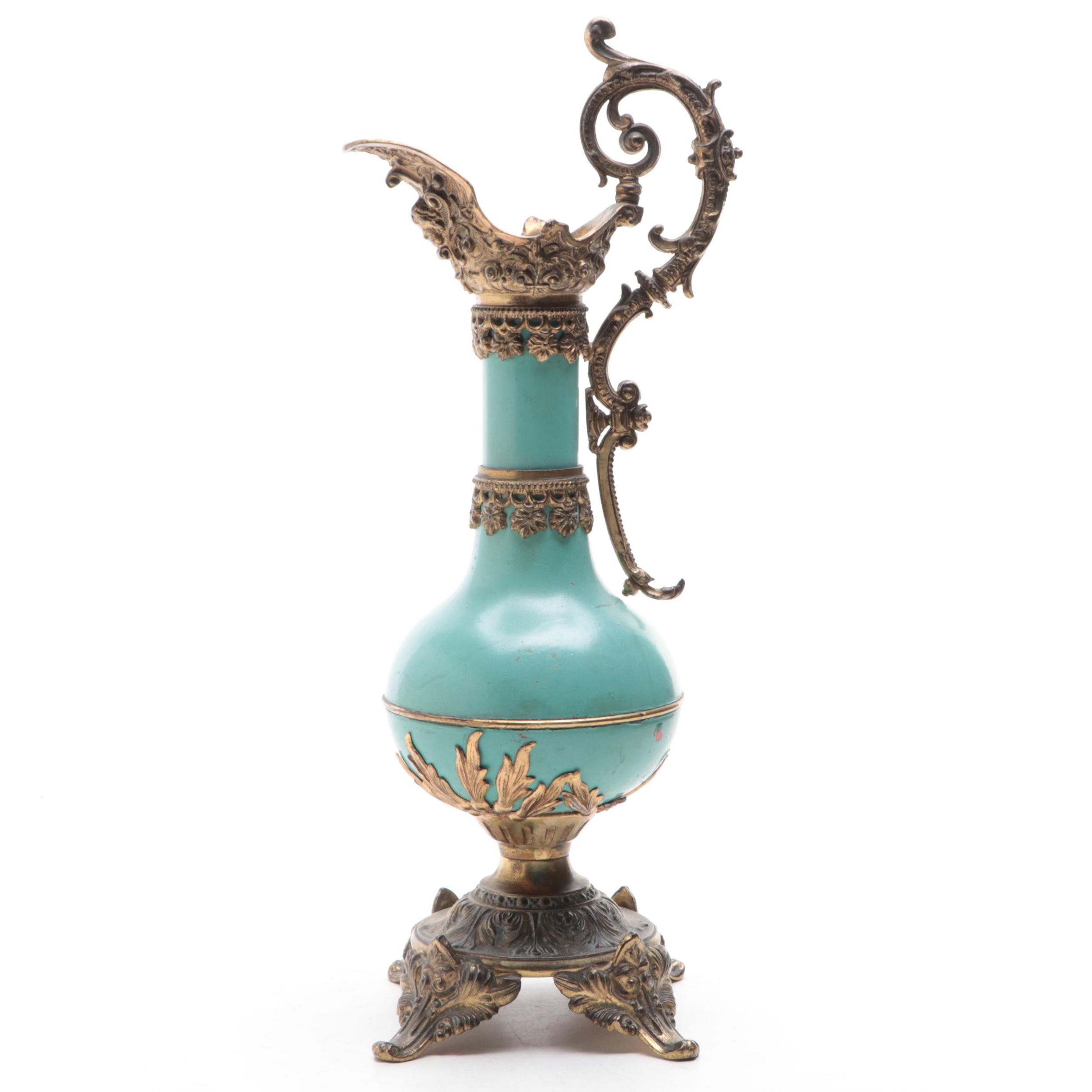Victorian Painted Metal Ormolu Mounted Mantel Ewer, Early 20th Century