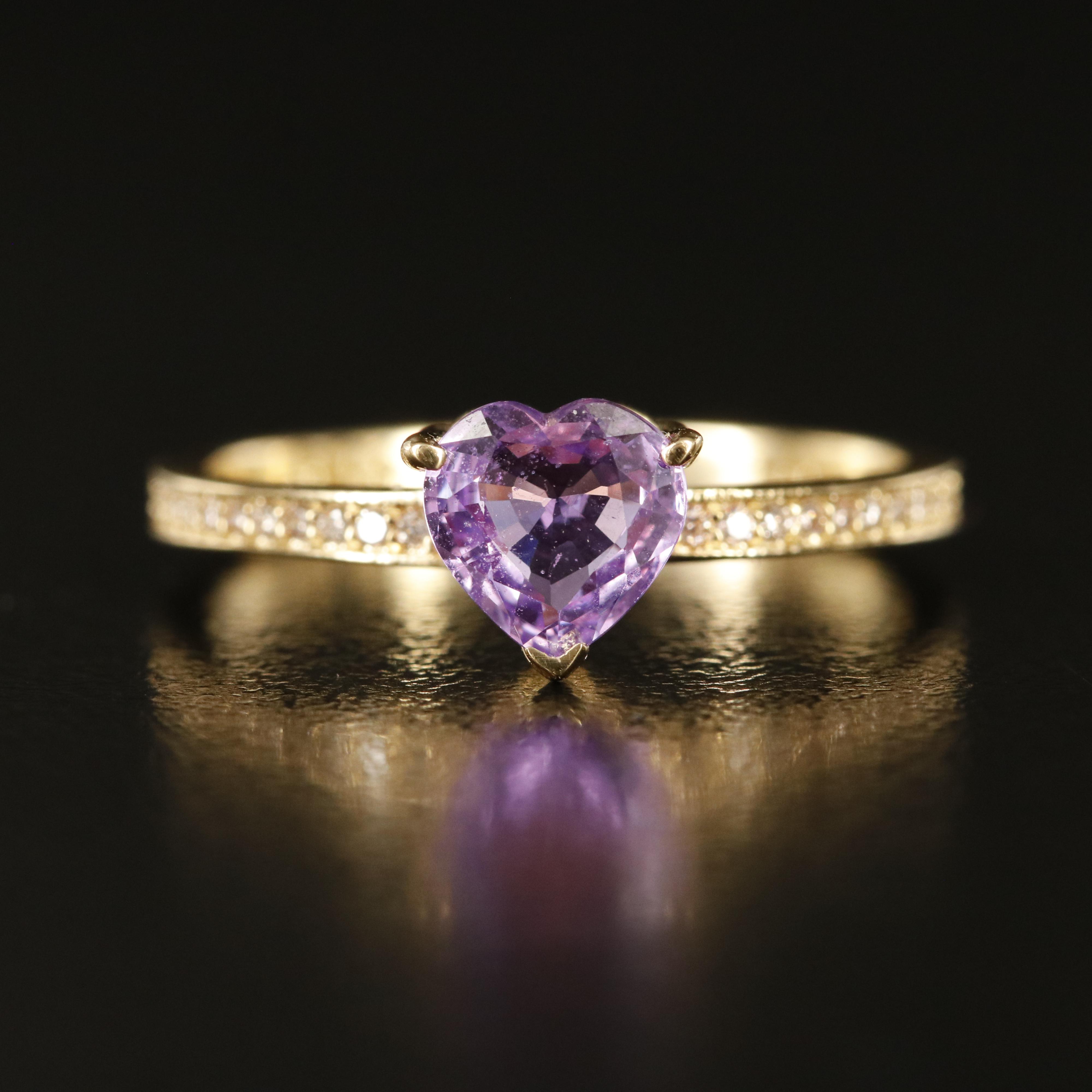 14K Pink Sapphire and Diamond Heart Ring