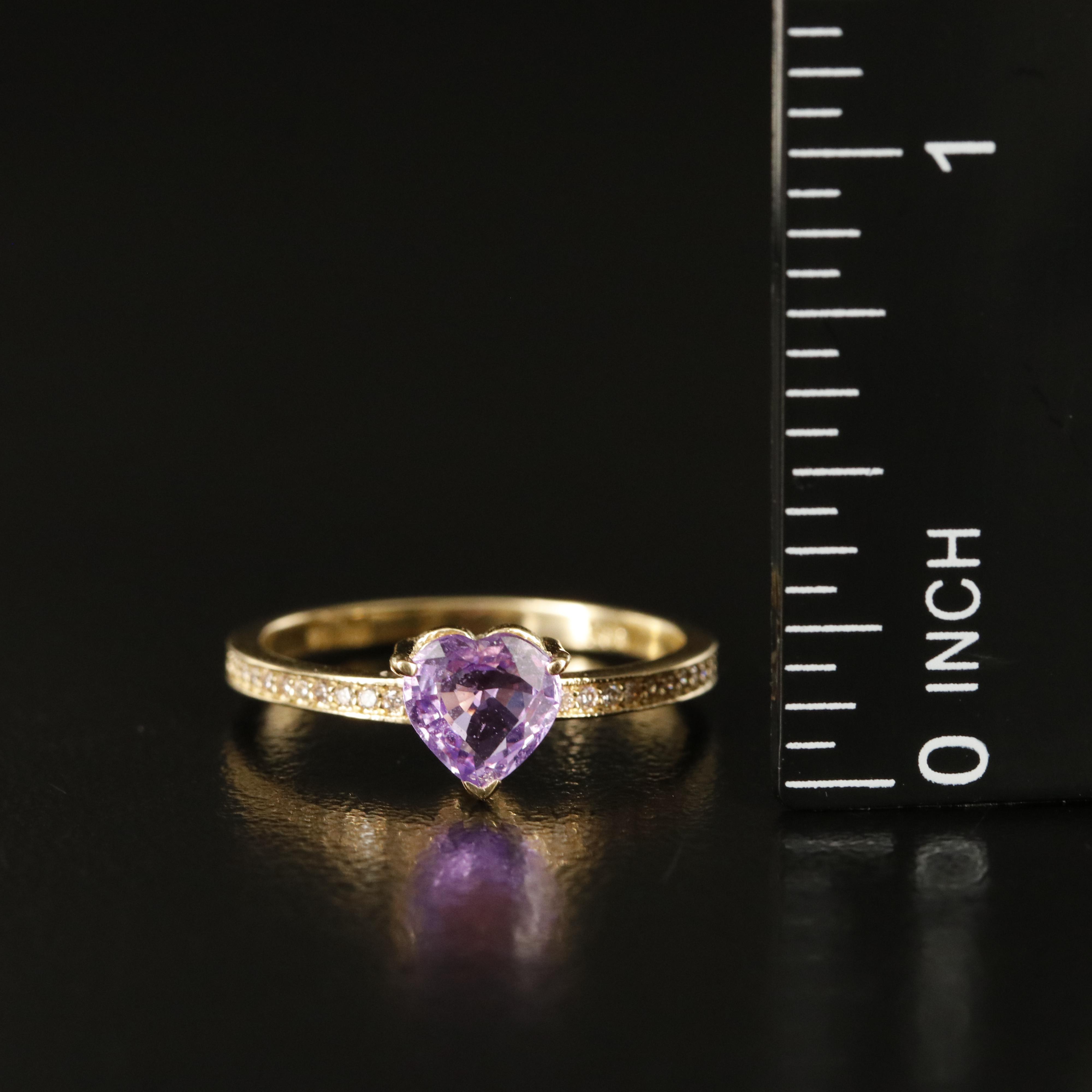 14K Pink Sapphire and Diamond Heart Ring