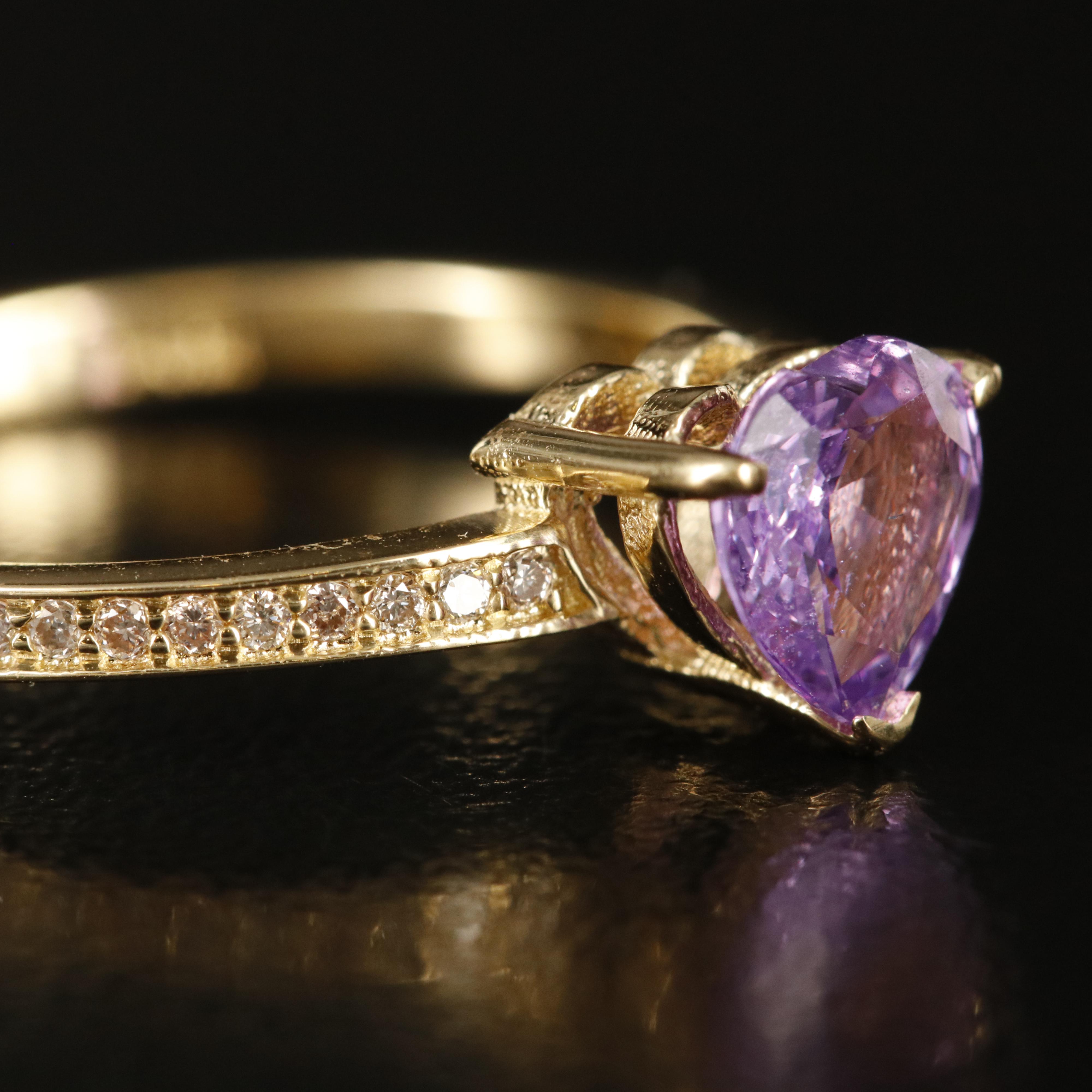 14K Pink Sapphire and Diamond Heart Ring
