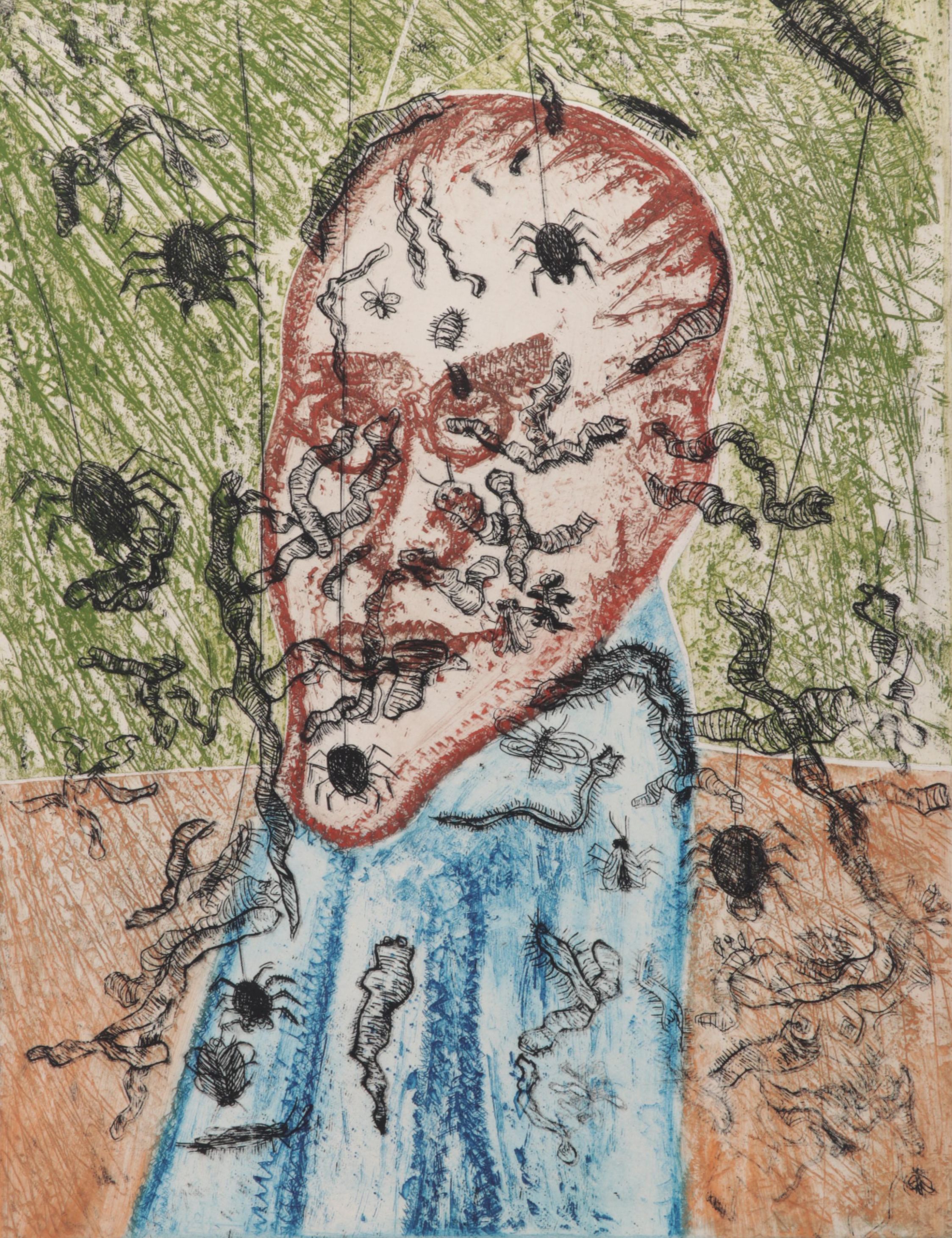 Sidney Chafetz Color Etching "Psychotic Portrait," 1973