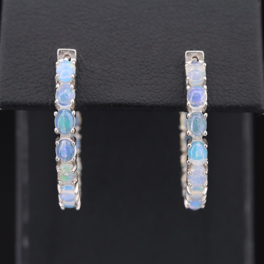 Sterling Opal Inside-Out Hoop Earrings