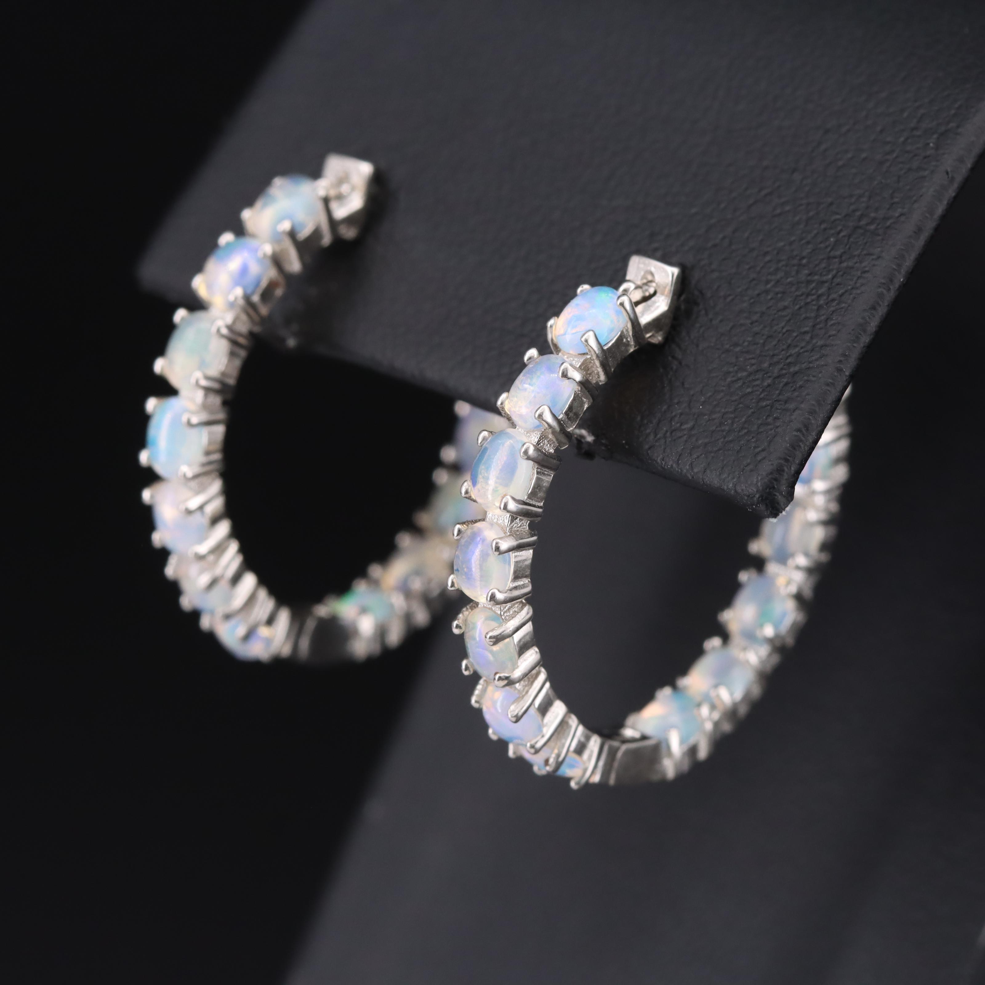 Sterling Opal Inside-Out Hoop Earrings