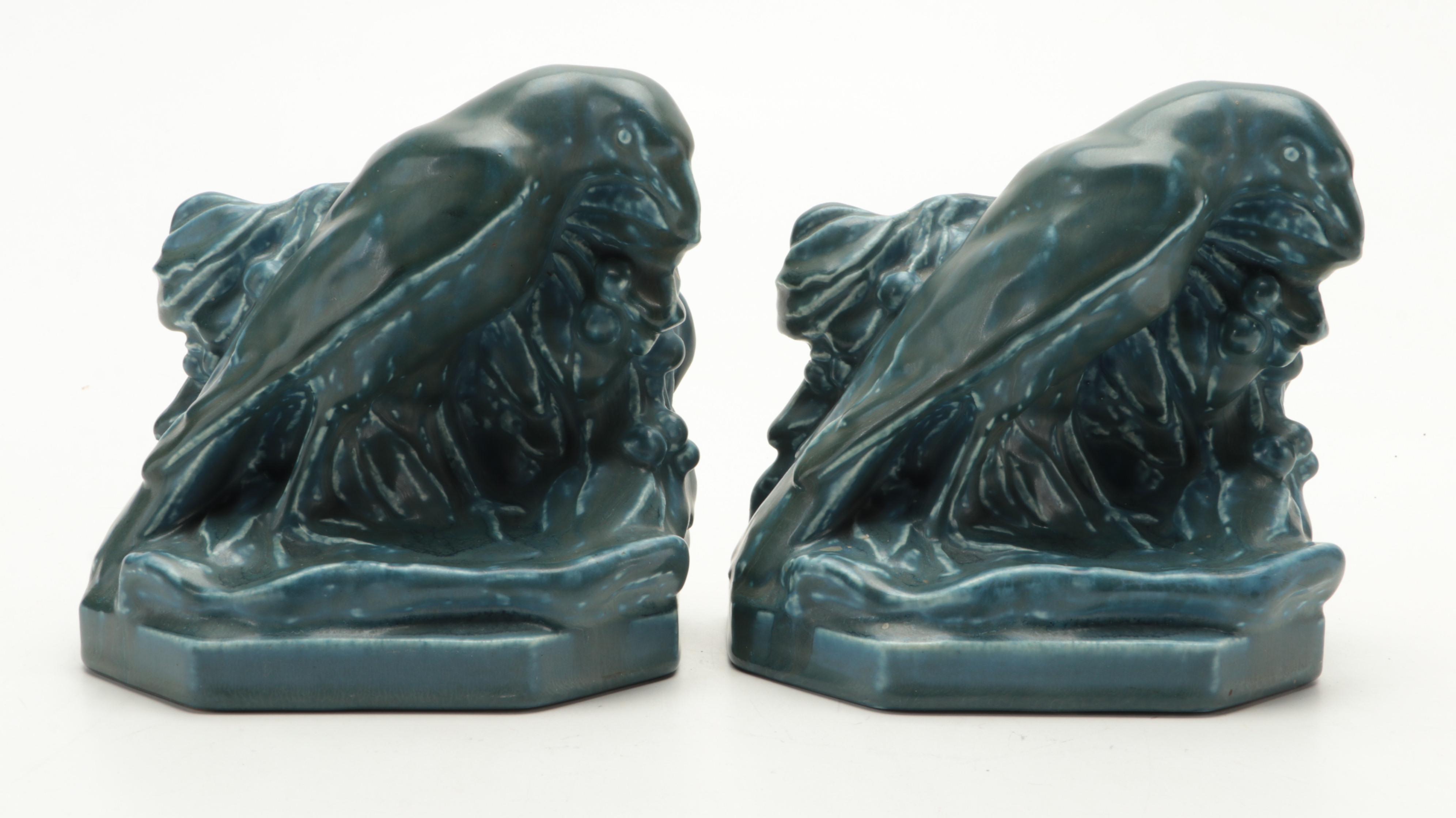 Rookwood Pottery Blue Glaze Ceramic "Rook" Bookends, 1926