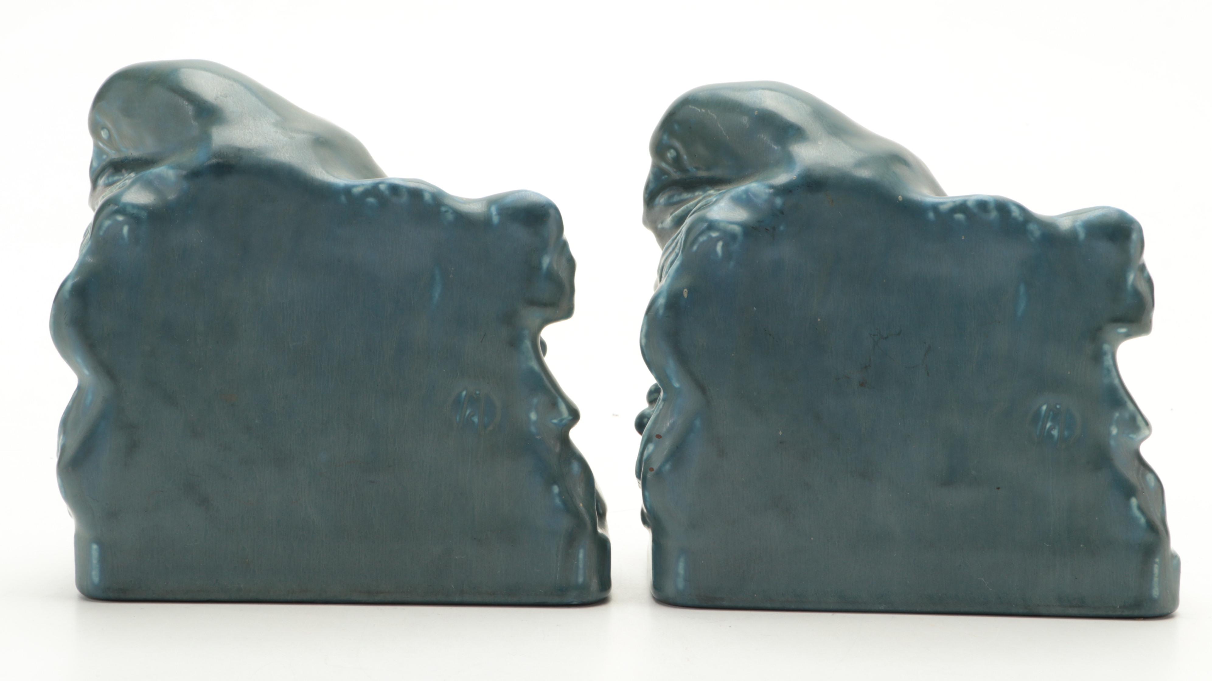 Rookwood Pottery Blue Glaze Ceramic "Rook" Bookends, 1926