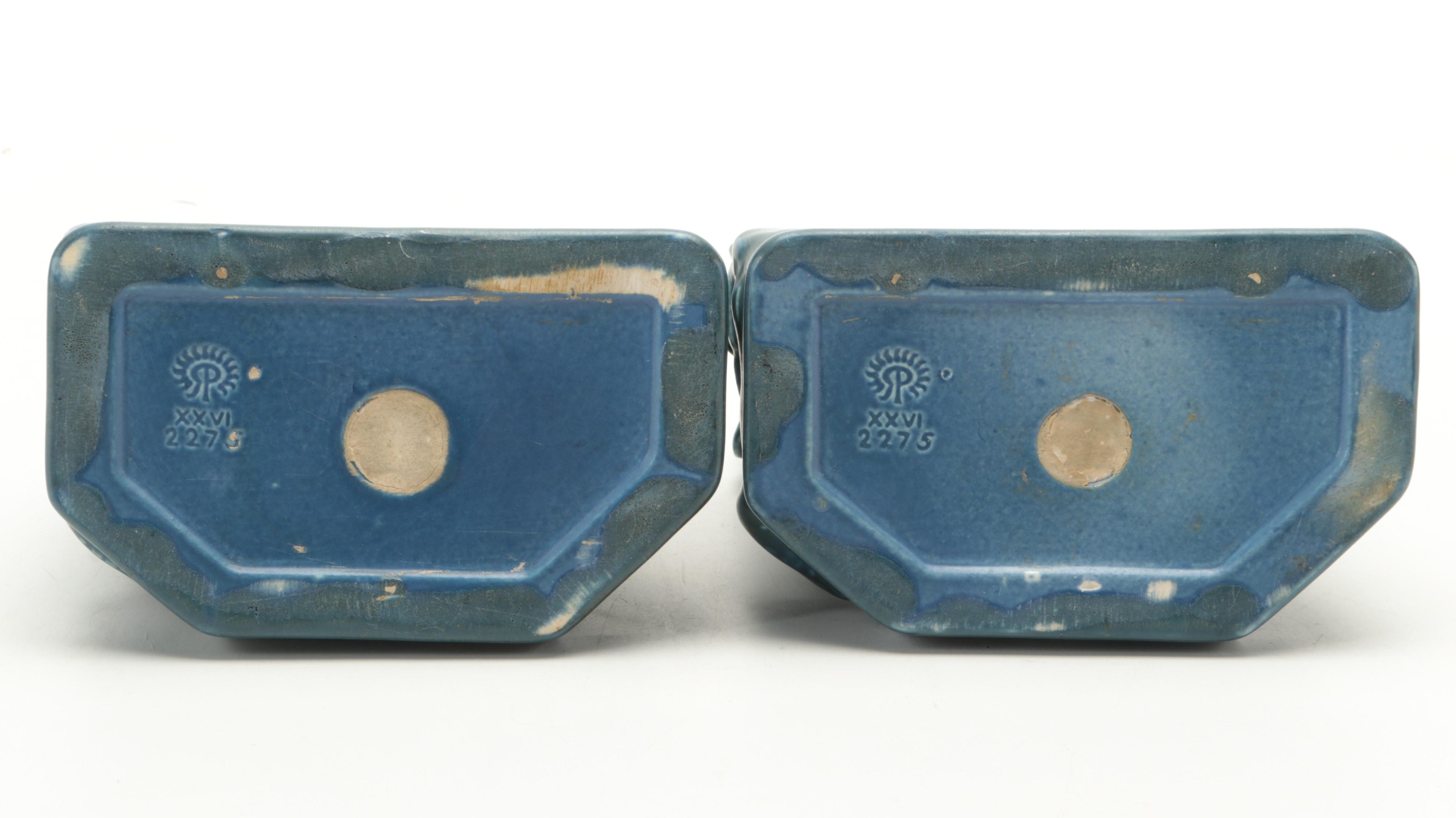 Rookwood Pottery Blue Glaze Ceramic "Rook" Bookends, 1926