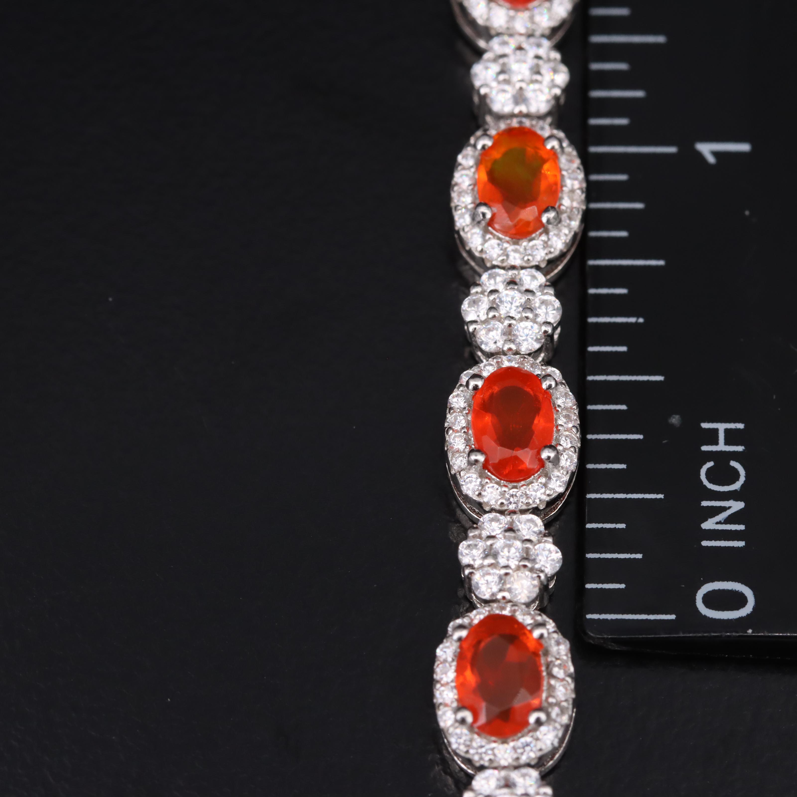 Sterling Fire Opal and Cubic Zirconia Bracelet