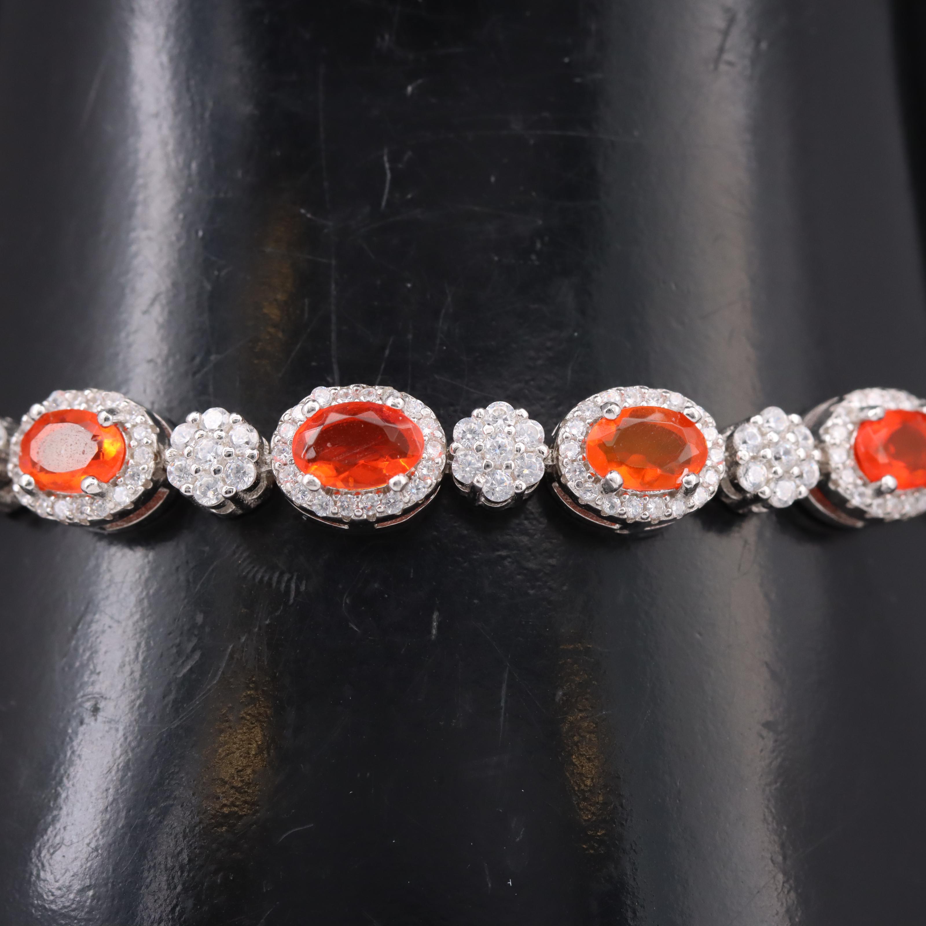 Sterling Fire Opal and Cubic Zirconia Bracelet