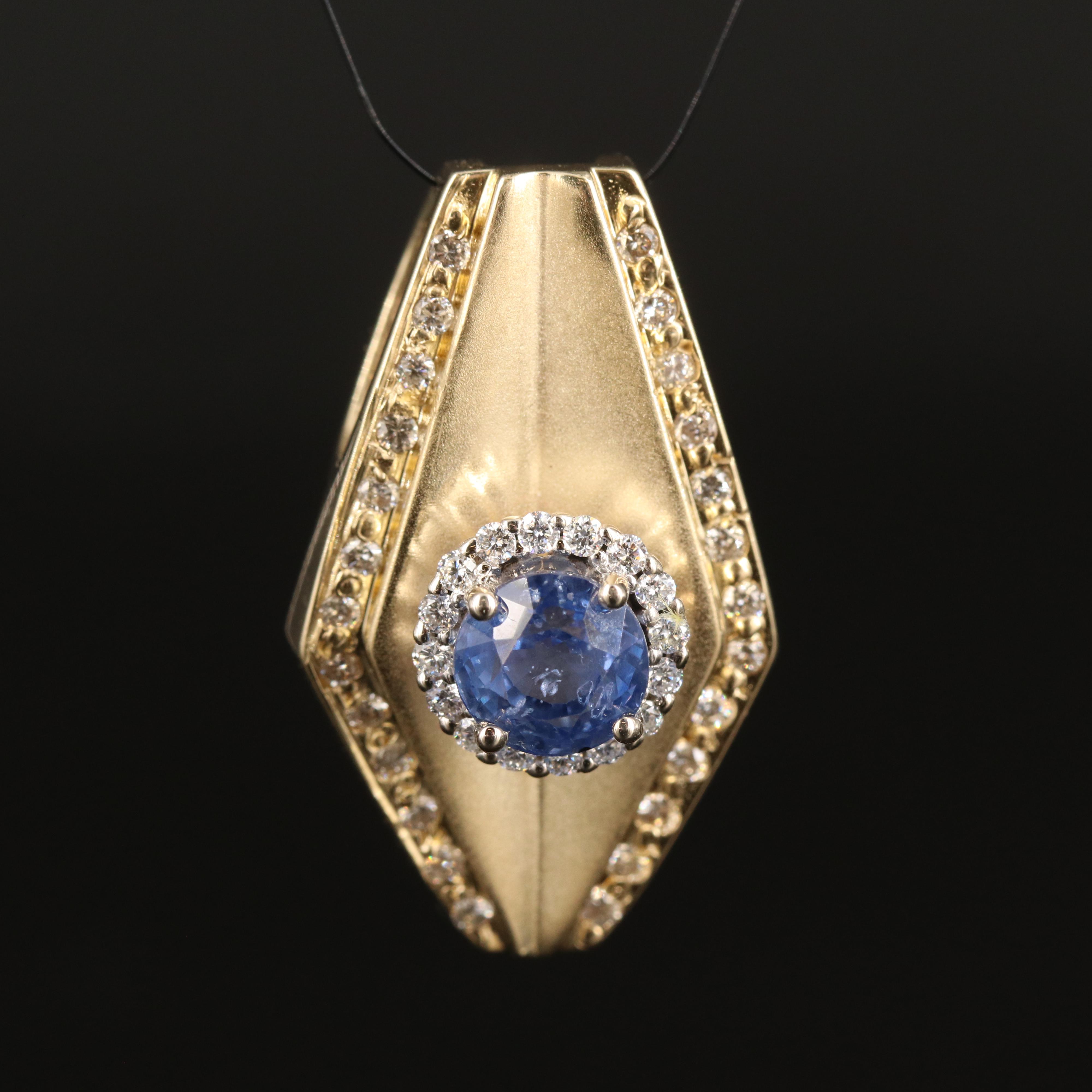 14K 2.50 CT Sapphire and Diamond Slide Pendant