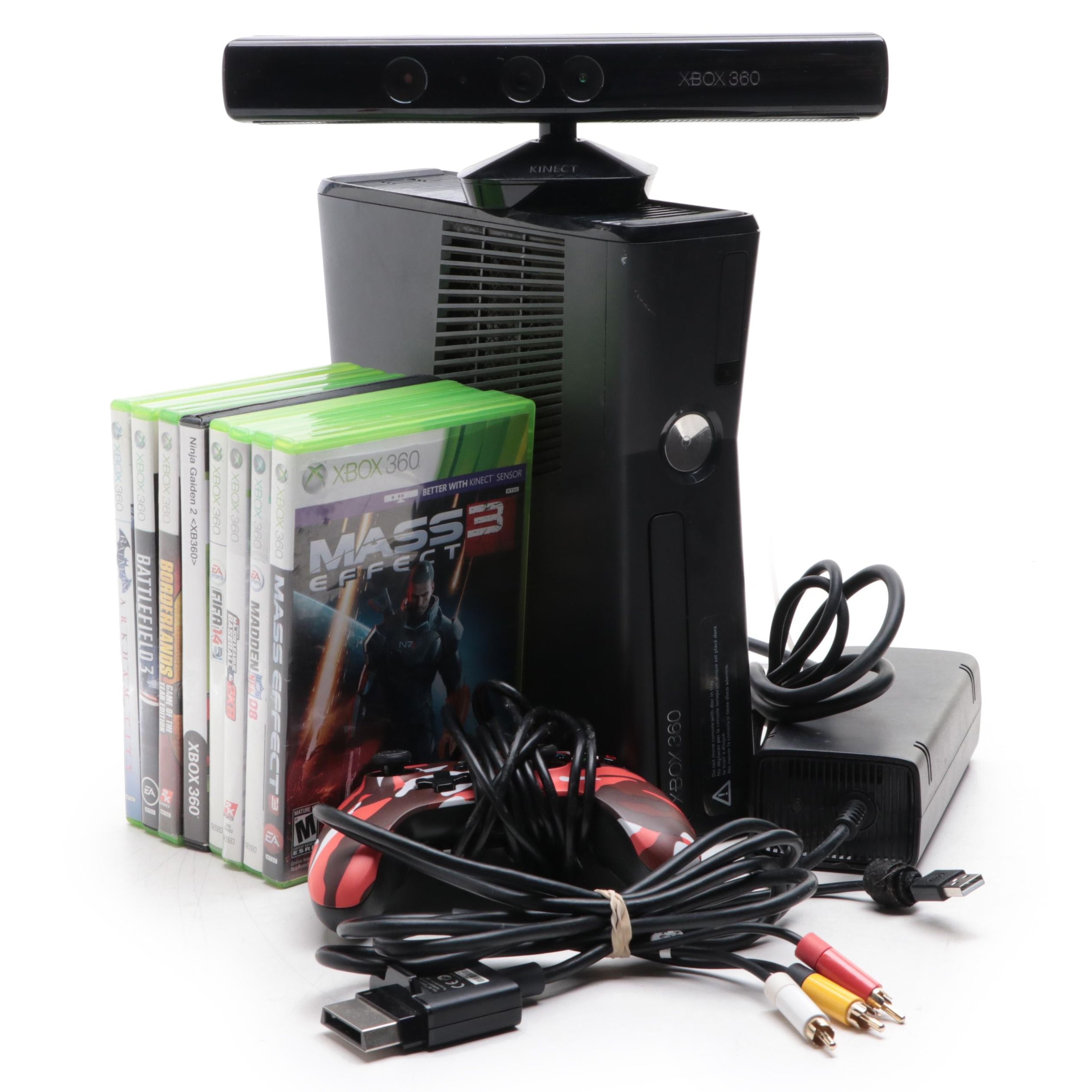 Microsoft XBOX 360 Video Game Console with Red Camo Controller and Kinect