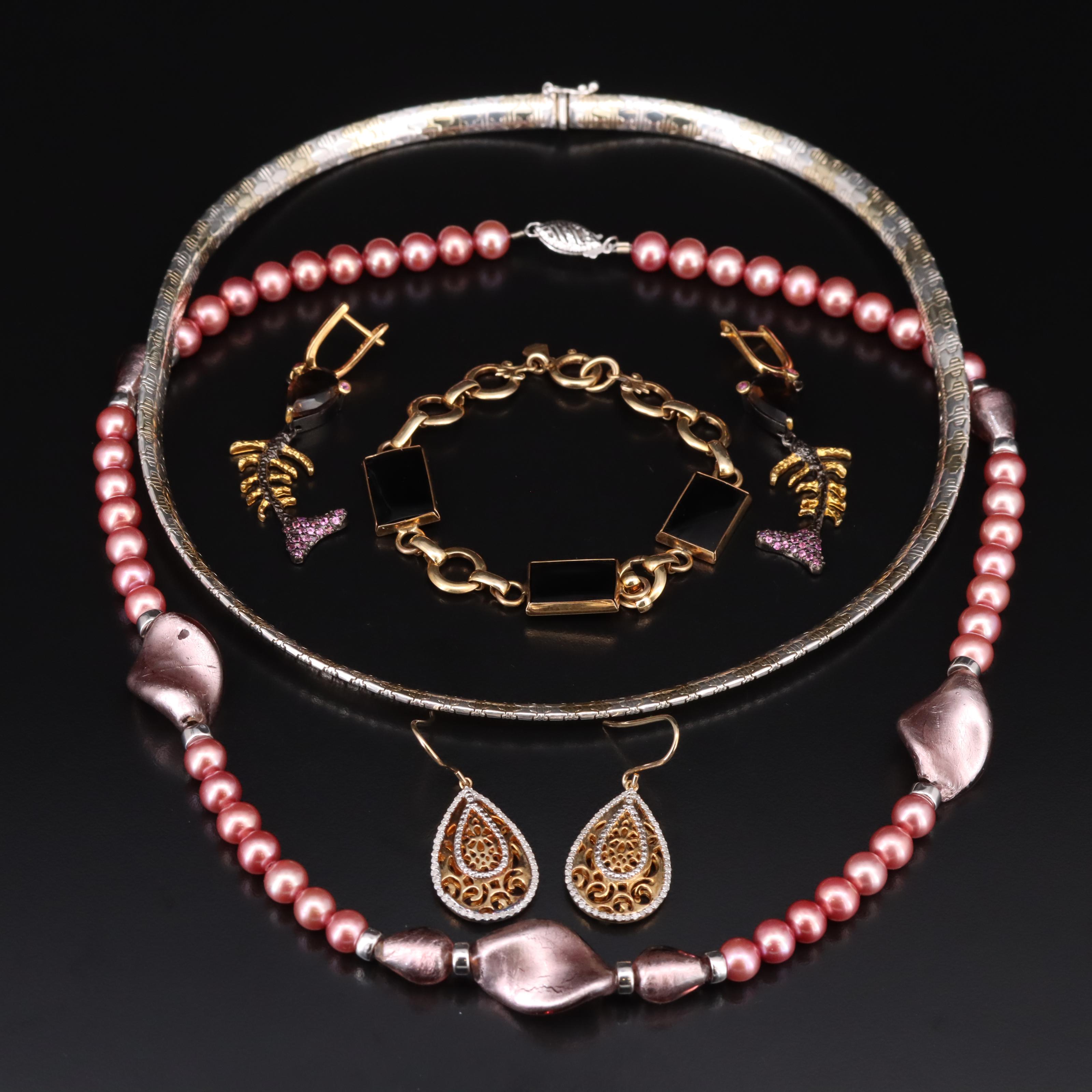 Sterling and 14K Jewelry Selection with Pearl, Diamond and Smoky Quartz