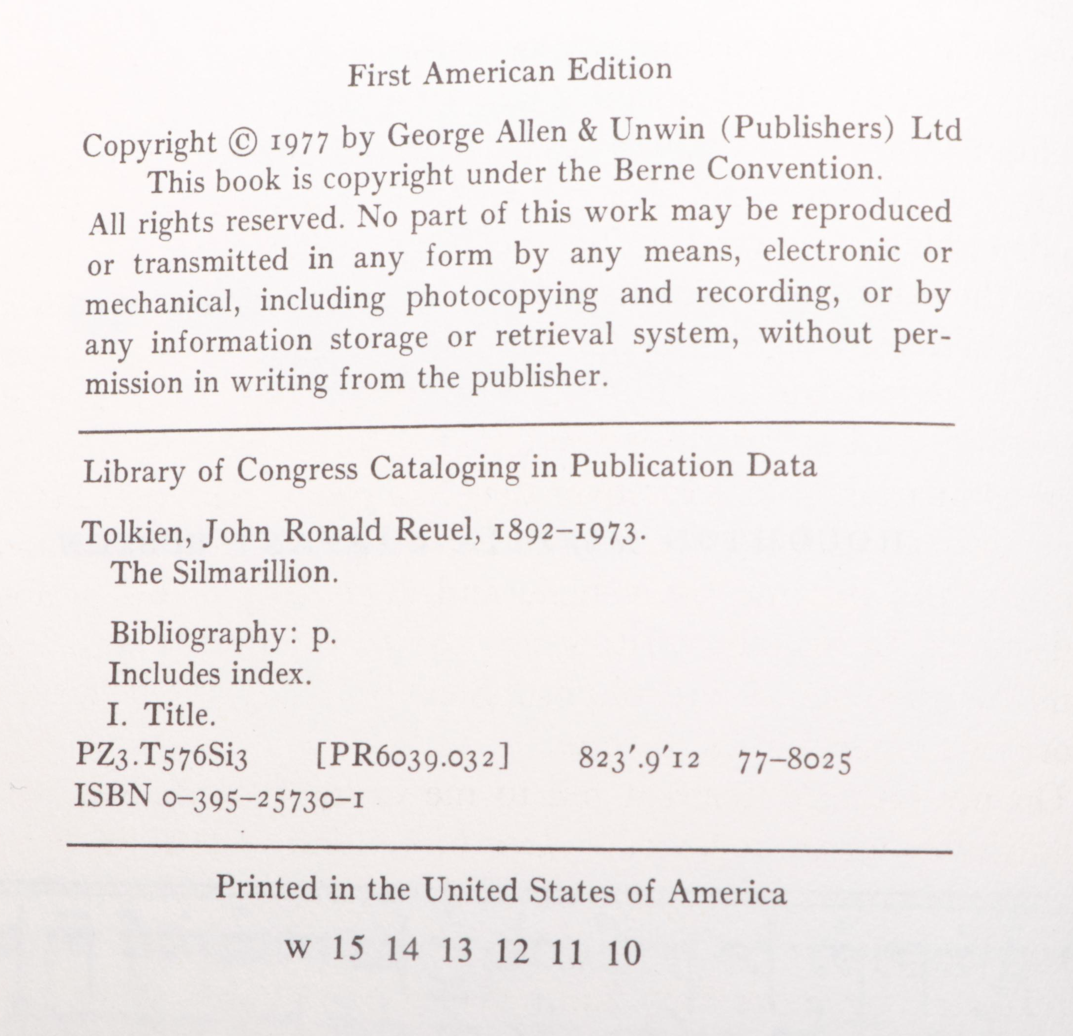 First American Edition "The Silmarillion" by J. R. R. Tolkien, 1977