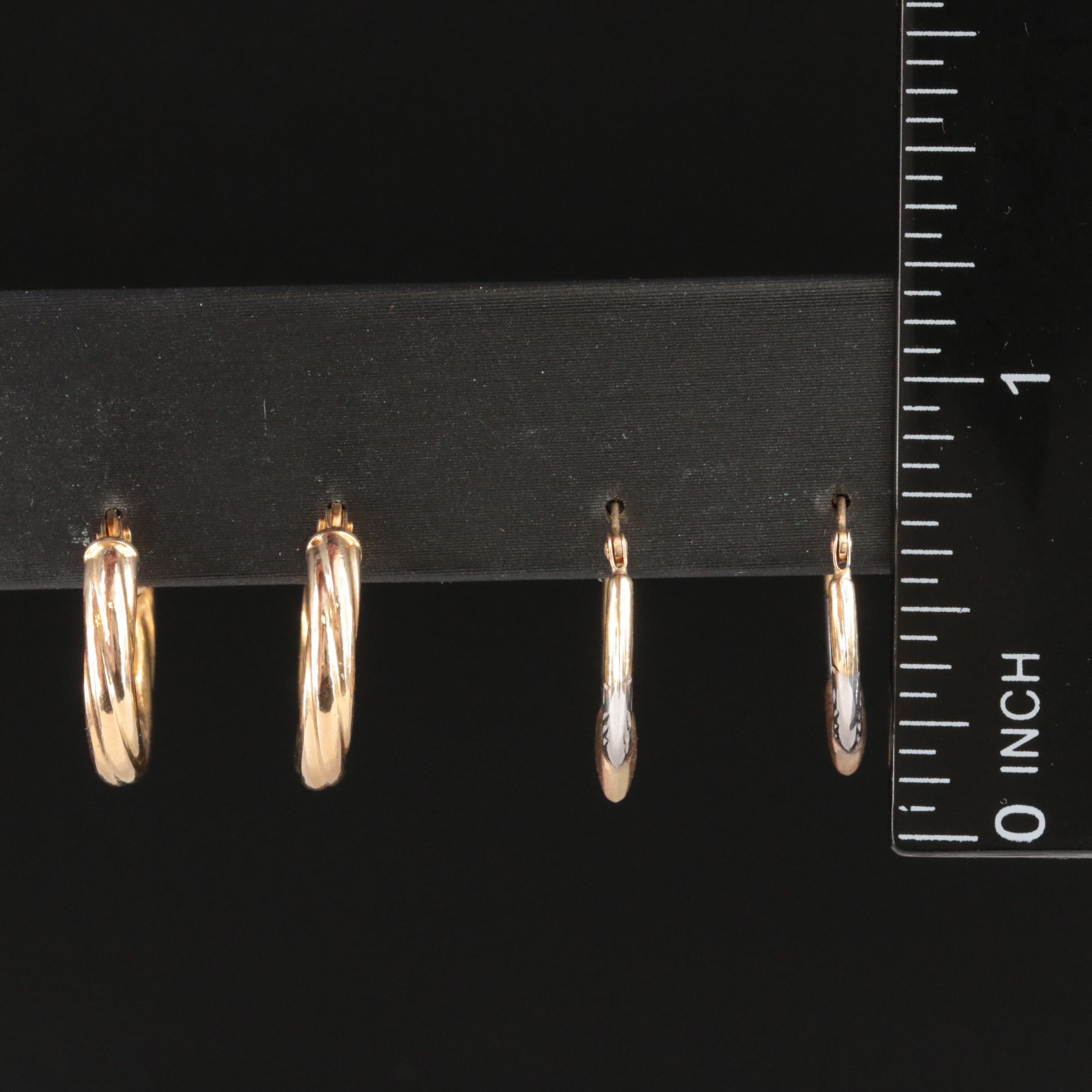 10K Twist and 14K Tri-Color Heart Hoop Earrings