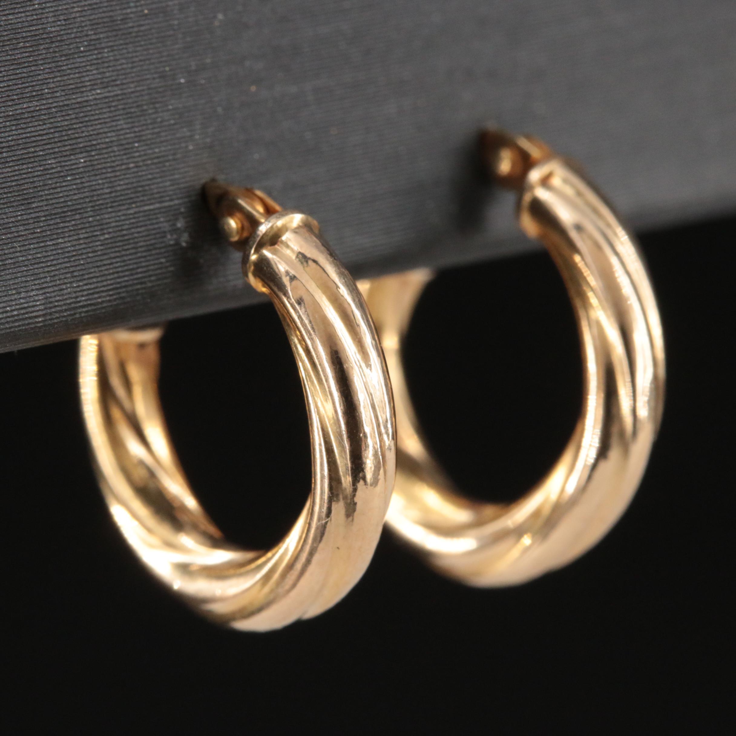 10K Twist and 14K Tri-Color Heart Hoop Earrings