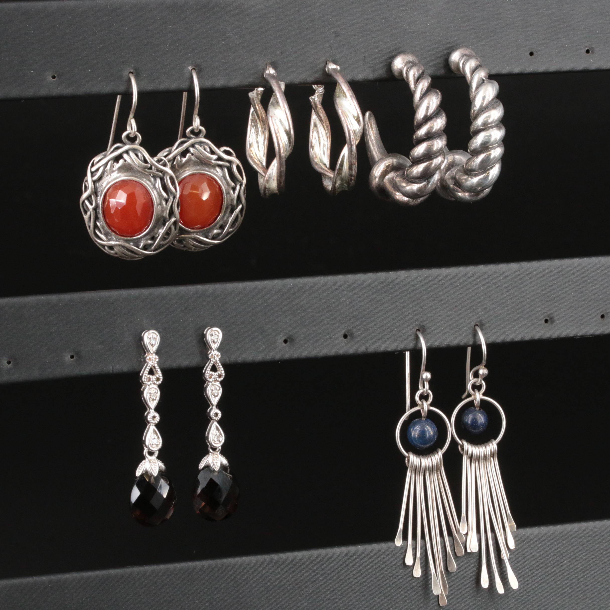 Sterling Earring Selection with Diamond, Smoky Quartz and Agate