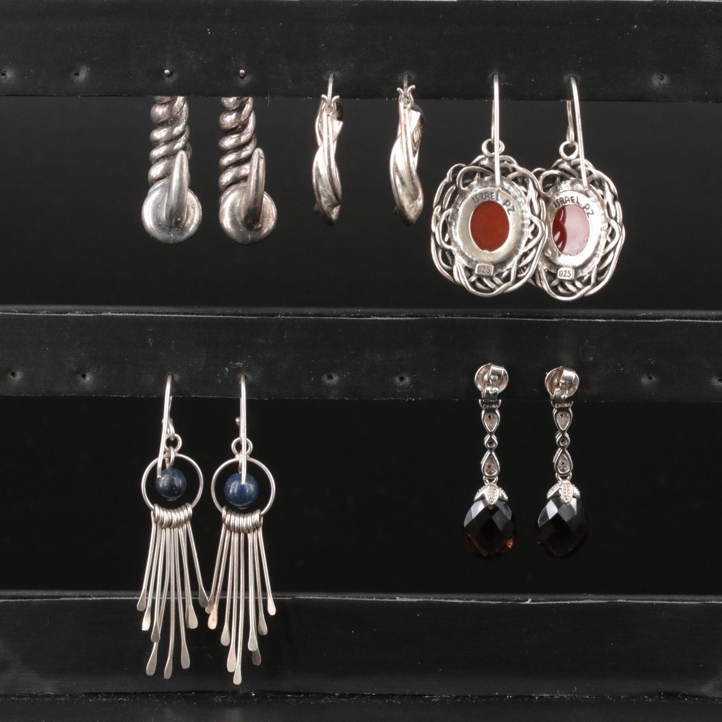 Sterling Earring Selection with Diamond, Smoky Quartz and Agate